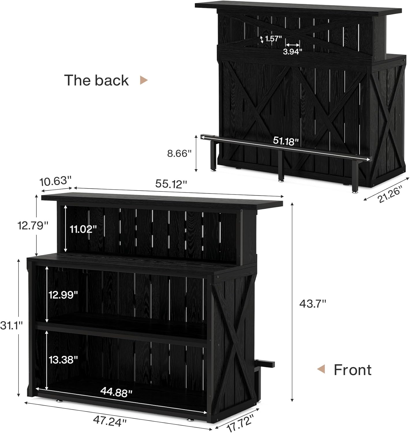 55.12" Home Bar Unit, 4 - Tier Bar Table Height Pub Table with Footrest Tribesigns