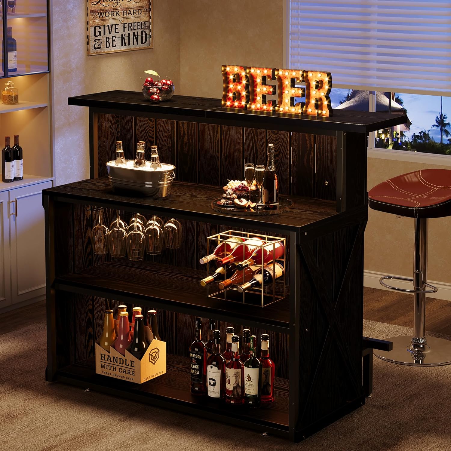 55.12" Home Bar Unit, 4 - Tier Bar Table Height Pub Table with Footrest Tribesigns