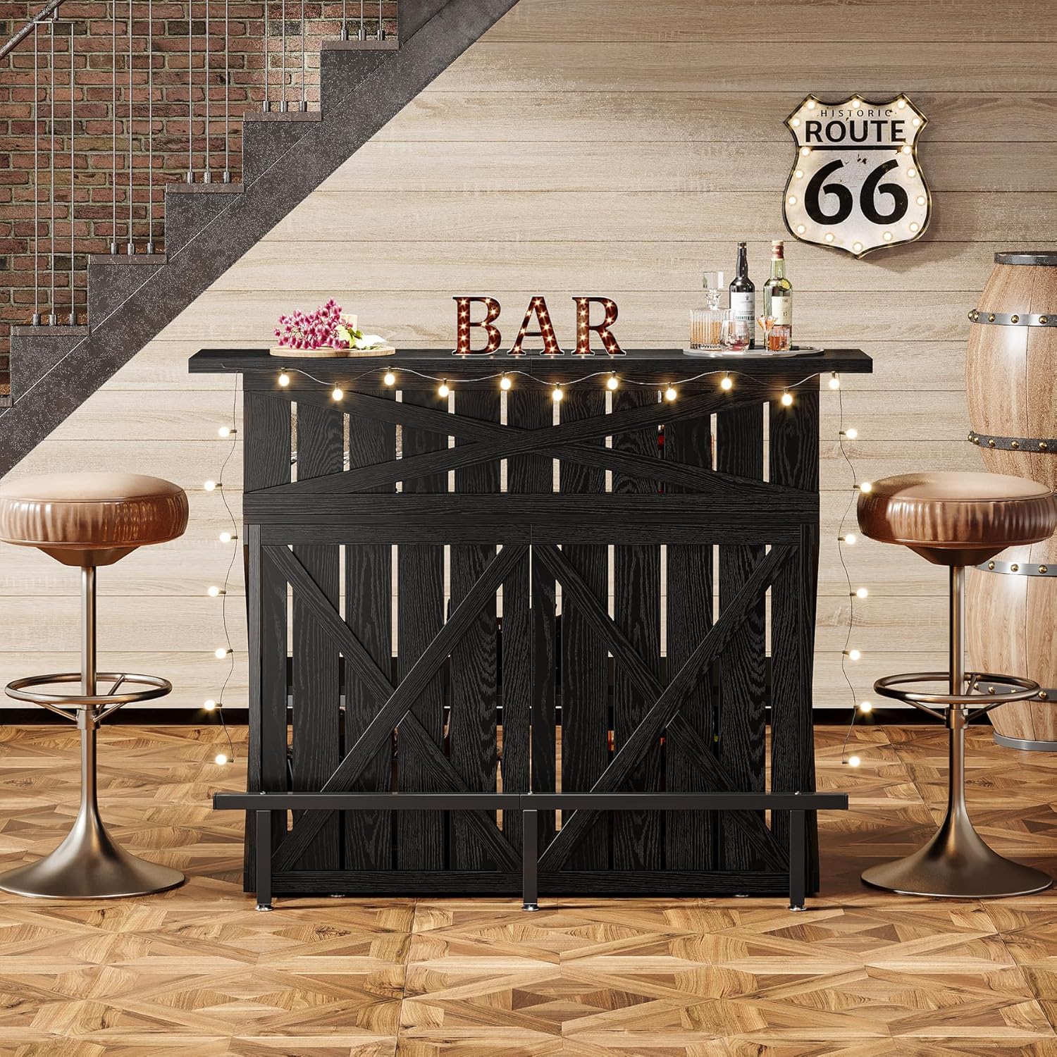55.12" Home Bar Unit, 4 - Tier Bar Table Height Pub Table with Footrest Tribesigns