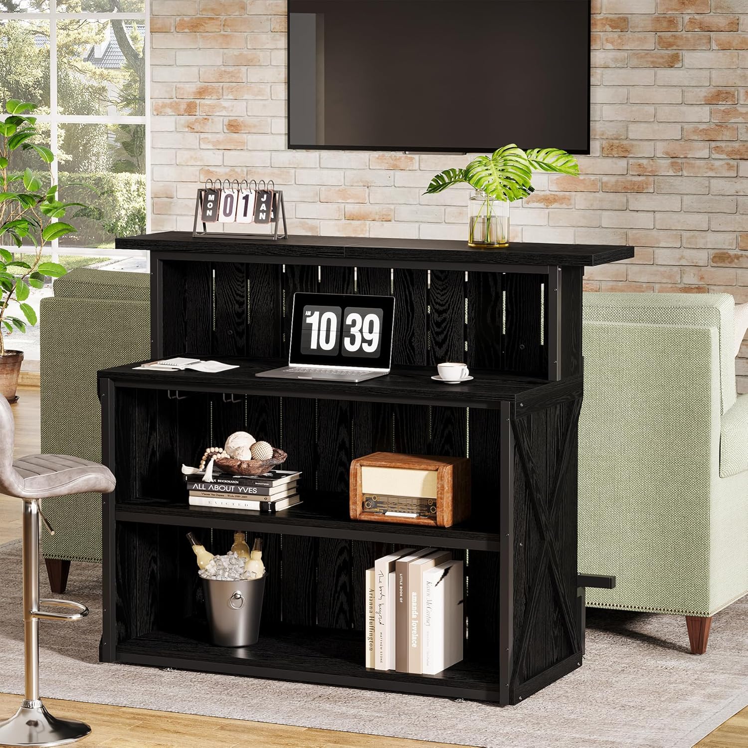 55.12" Home Bar Unit, 4 - Tier Bar Table Height Pub Table with Footrest Tribesigns