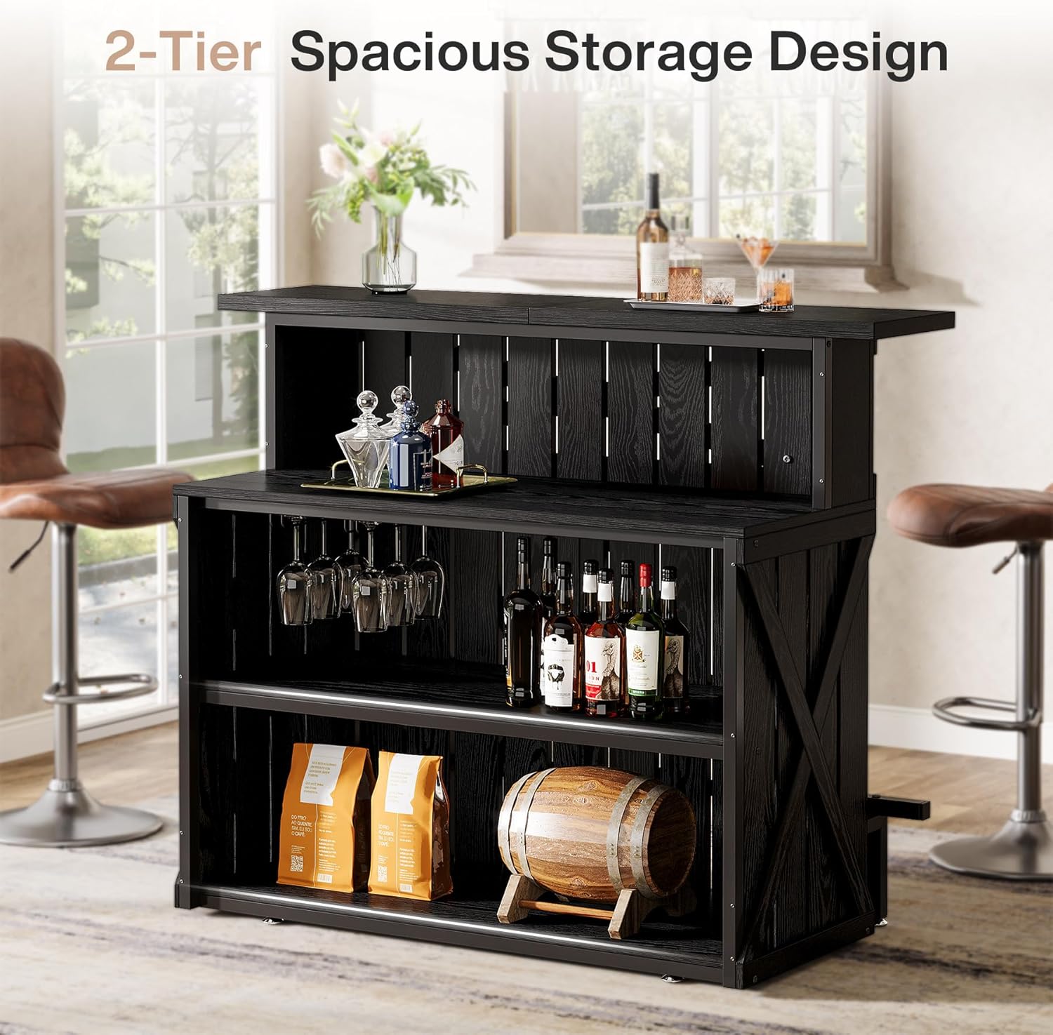 55.12" Home Bar Unit, 4 - Tier Bar Table Height Pub Table with Footrest Tribesigns