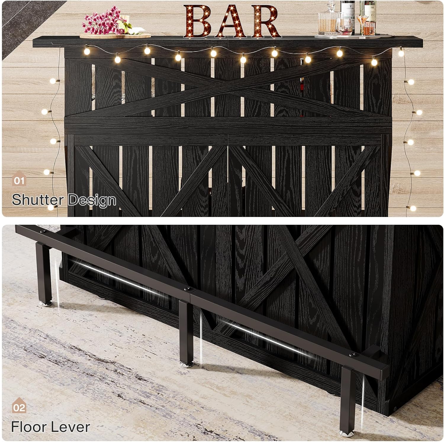 55.12" Home Bar Unit, 4 - Tier Bar Table Height Pub Table with Footrest Tribesigns