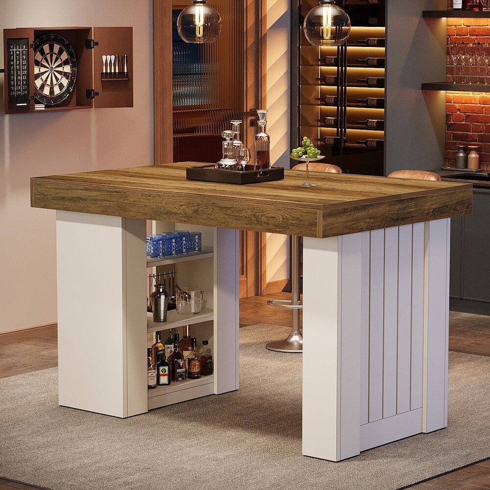 55" Bar Table, Farmhouse Counter Height Table with 3-Tier Storage Shelves