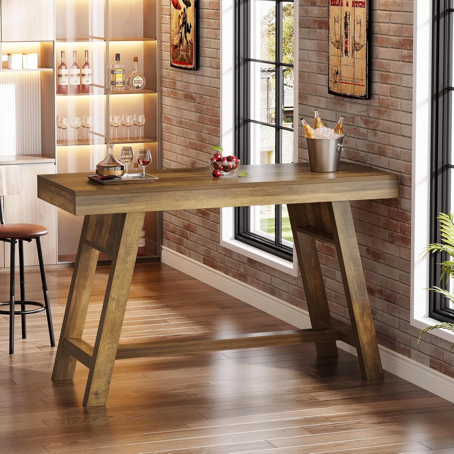 55.1" Bar Table, Vintage Counter Height Pub Table Home Bar Unit