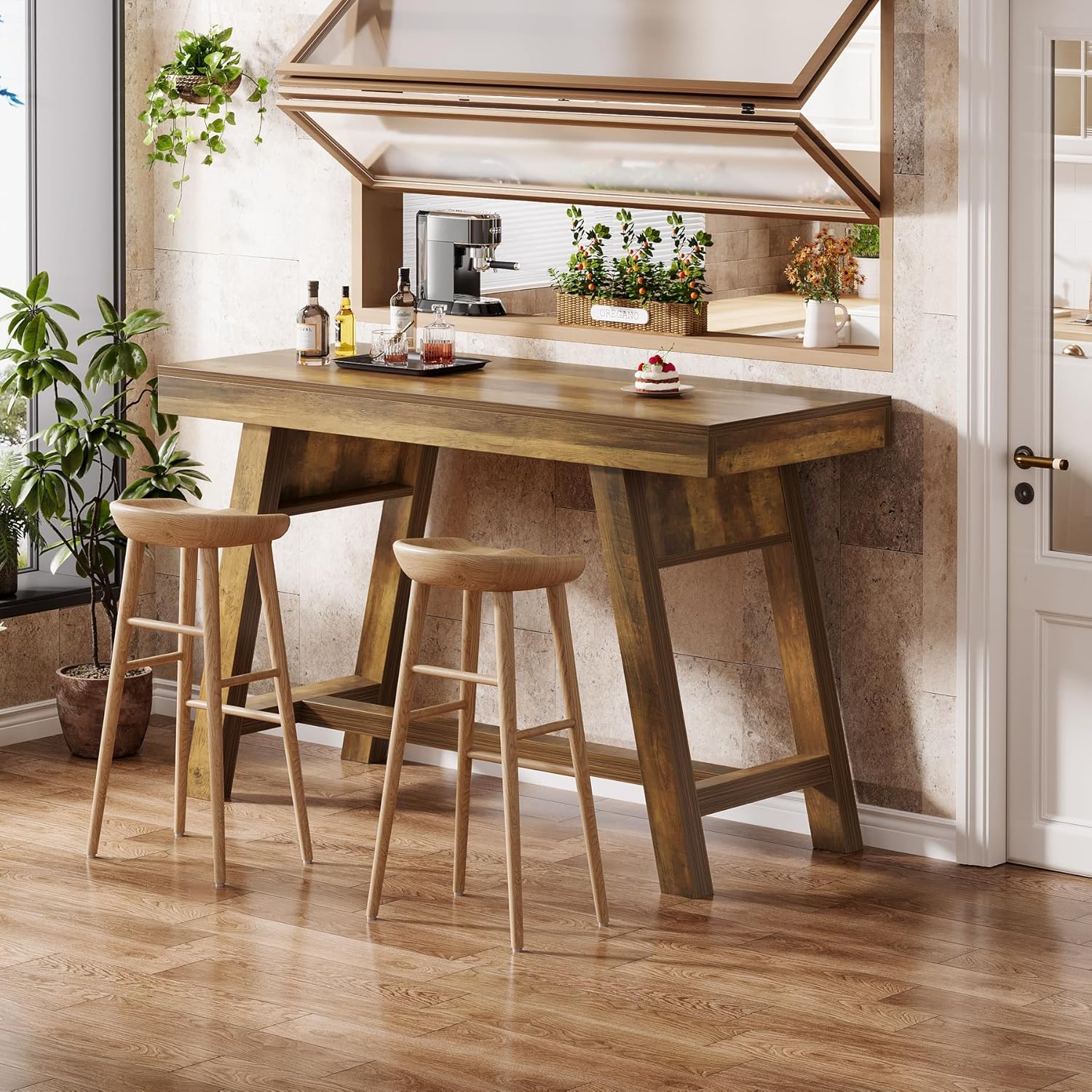 55.1" Bar Table, Vintage Counter Height Pub Table Home Bar Unit