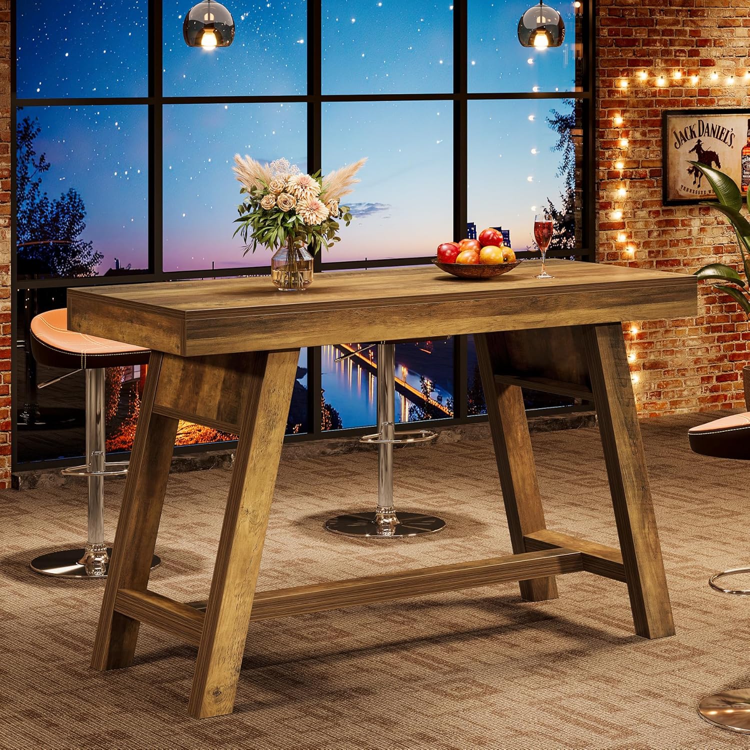 55.1" Bar Table, Vintage Counter Height Pub Table Home Bar Unit