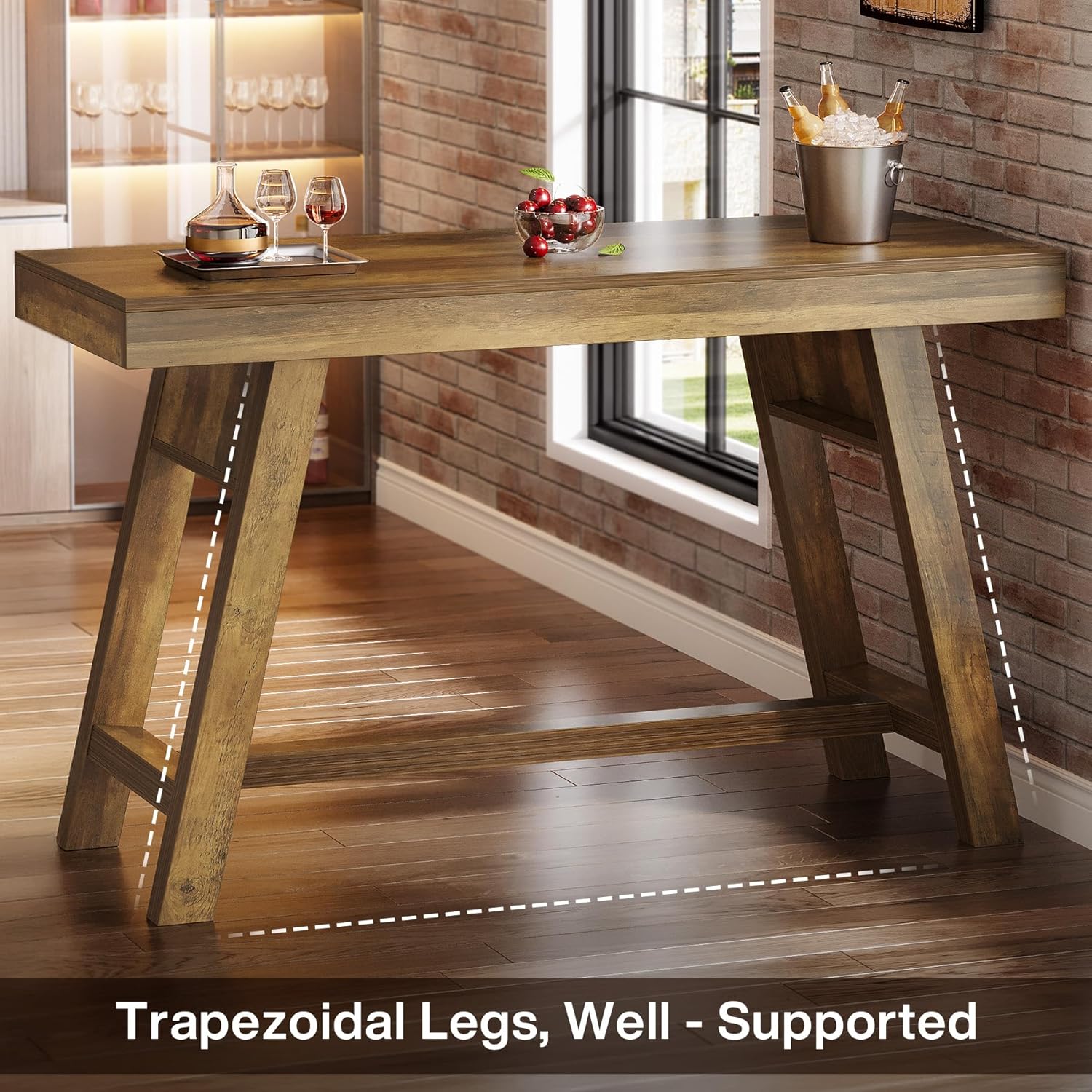 55.1" Bar Table, Vintage Counter Height Pub Table Home Bar Unit