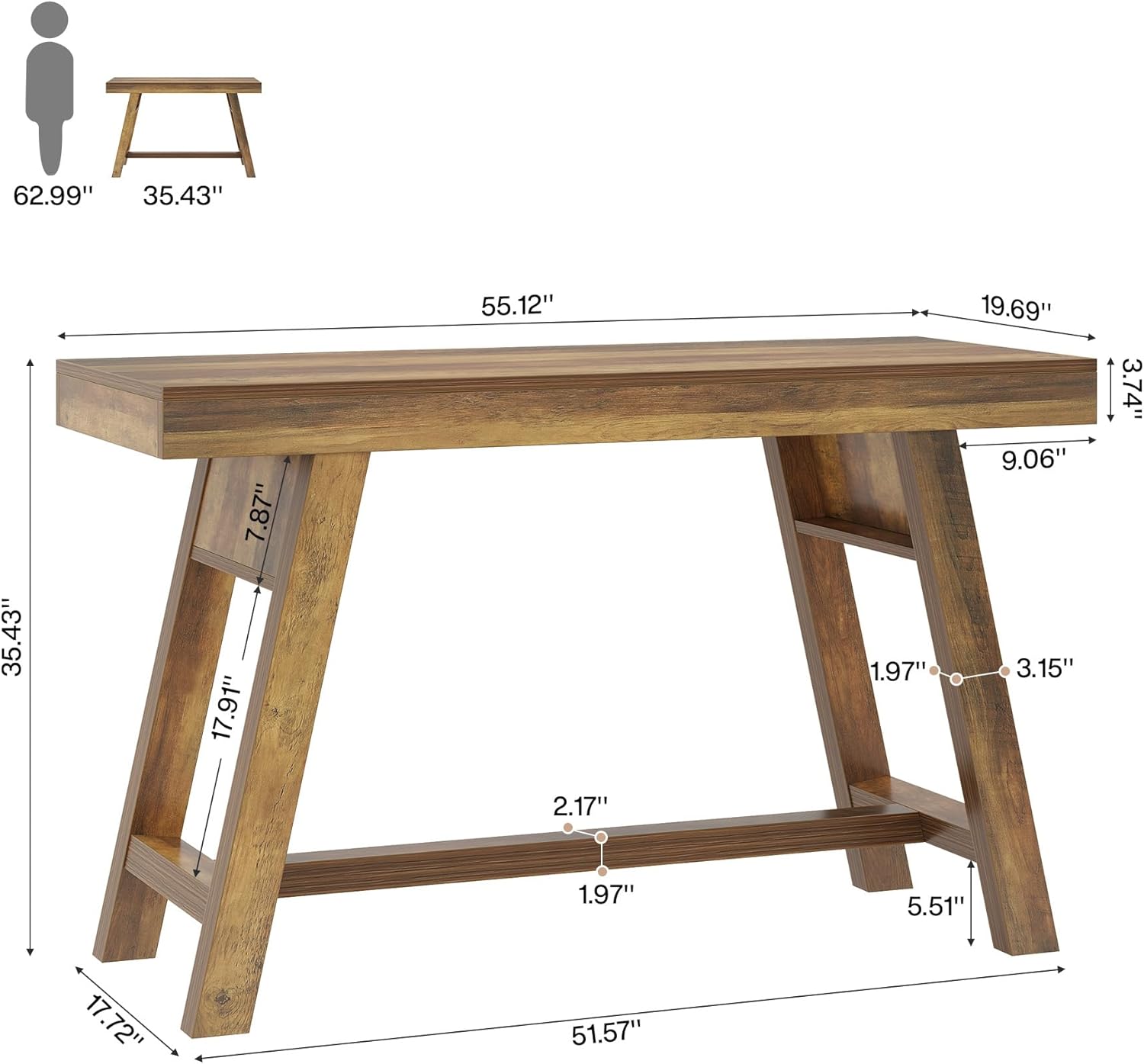 55.1" Bar Table, Vintage Counter Height Pub Table Home Bar Unit