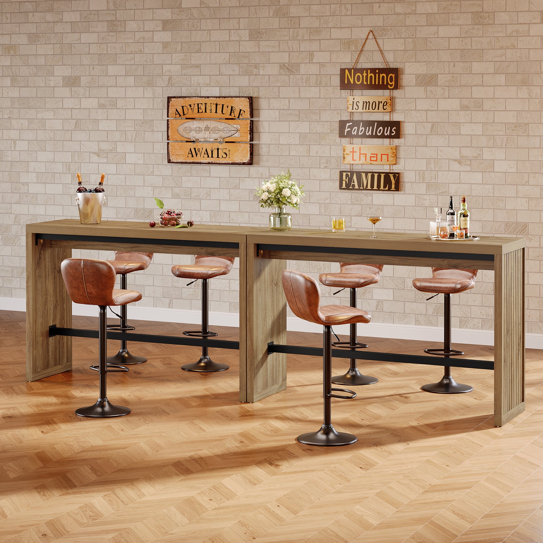 55" Bar Table, Rectangular Counter Height Pub Table with Metal Footrest