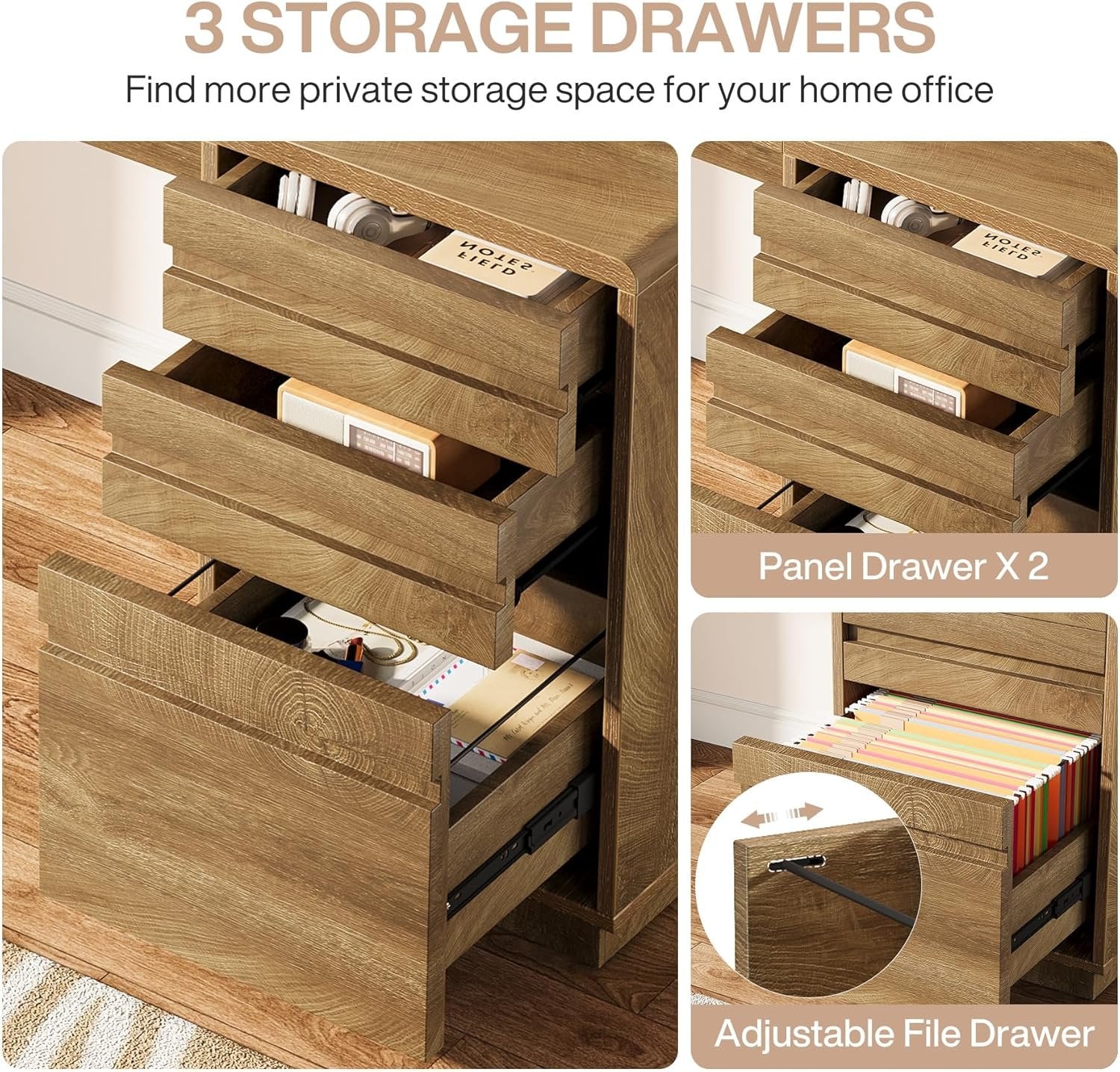 55" Computer Desk, Farmhouse Executive Desk with 3 Drawers Storage Cabinet