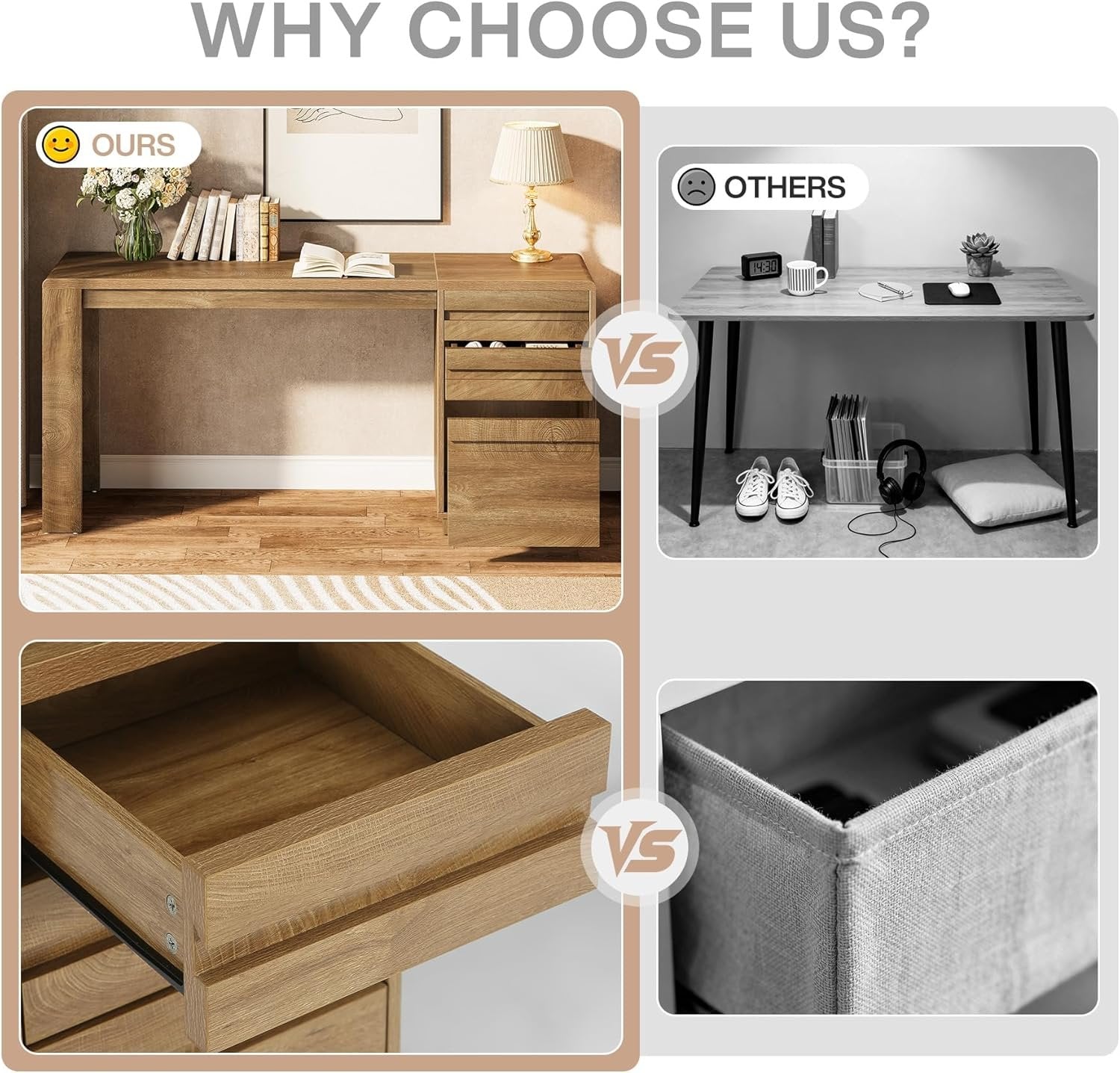 55" Computer Desk, Farmhouse Executive Desk with 3 Drawers Storage Cabinet