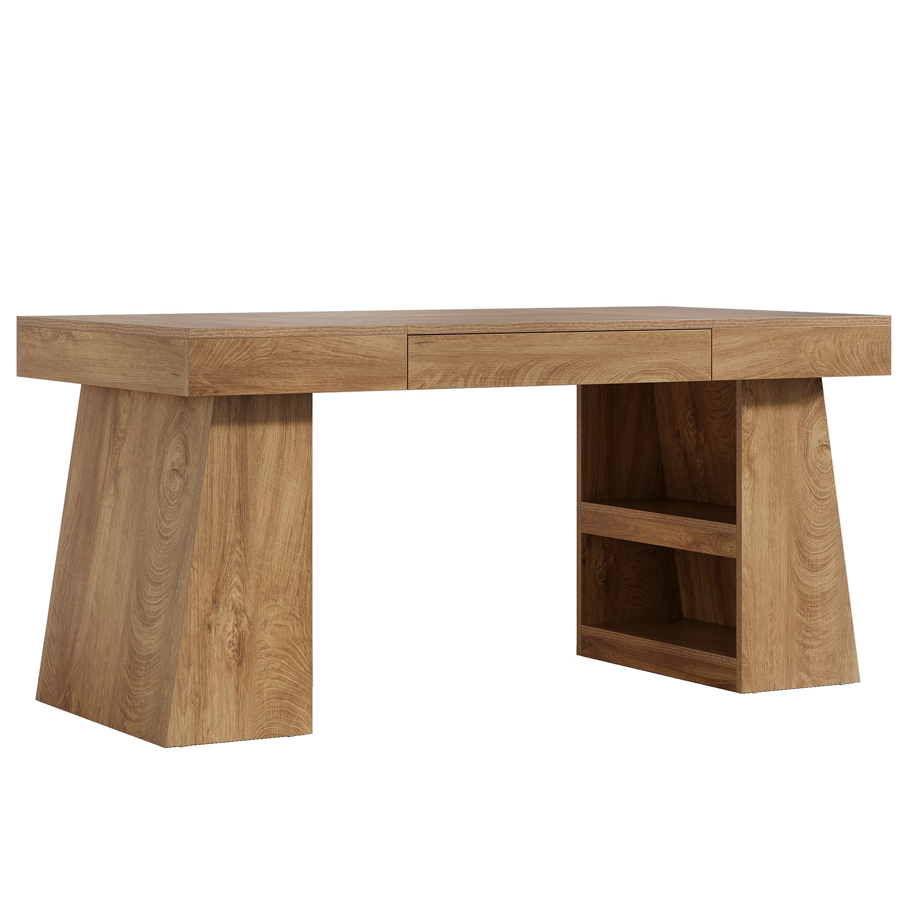 55" Dining Table, Wooden Kitchen Dinner Table with Storage Drawer for 4-6 People