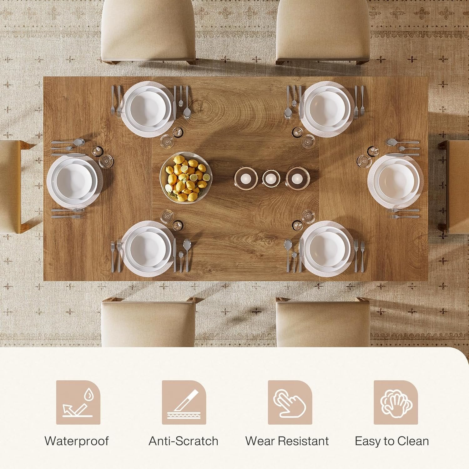 55" Dining Table, Wooden Kitchen Dinner Table with Storage Drawer for 4-6 People