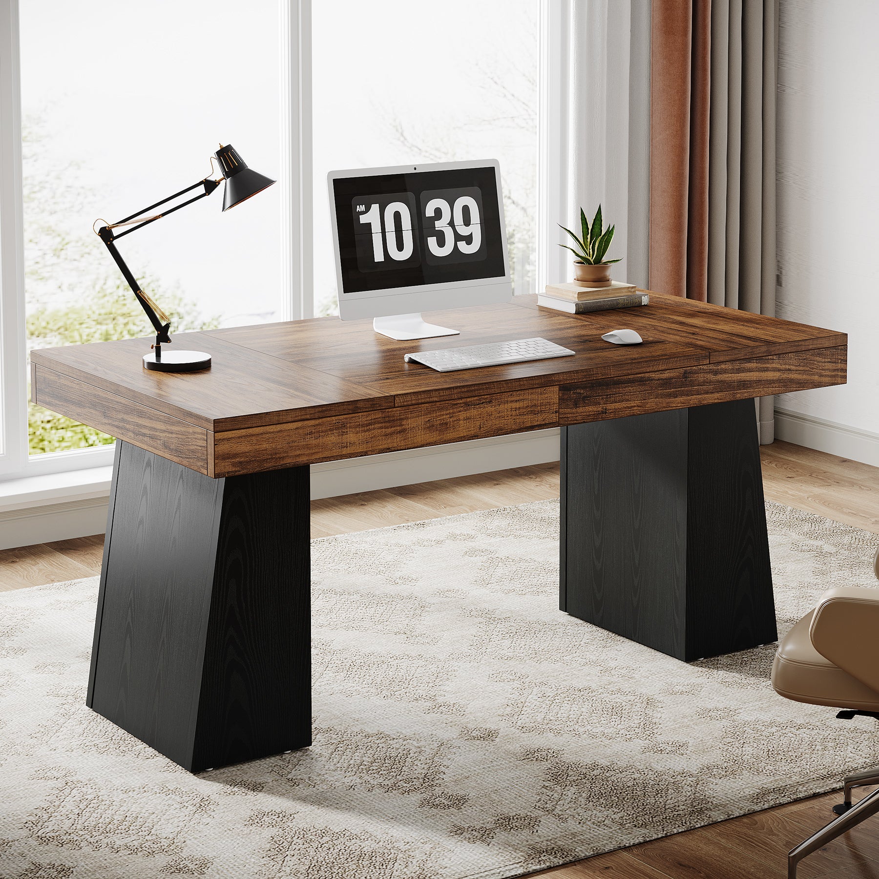 55" Executive Desk, Mid-Century Modern Home Office Computer Desk Workstation