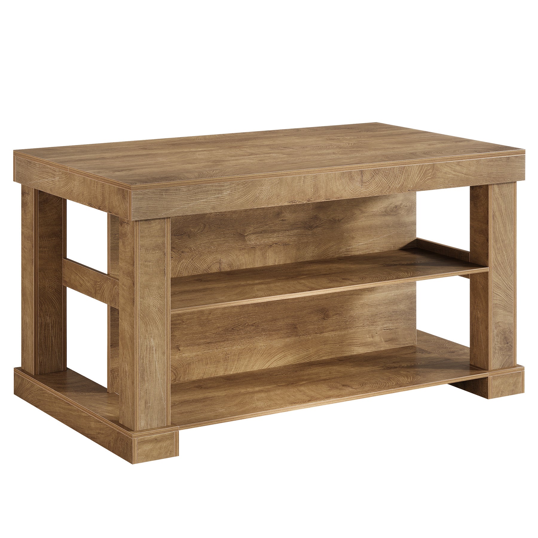 55" Home Bar Unit, 3-Tier Pub Table Liquor Cabinet with Storage Shelves