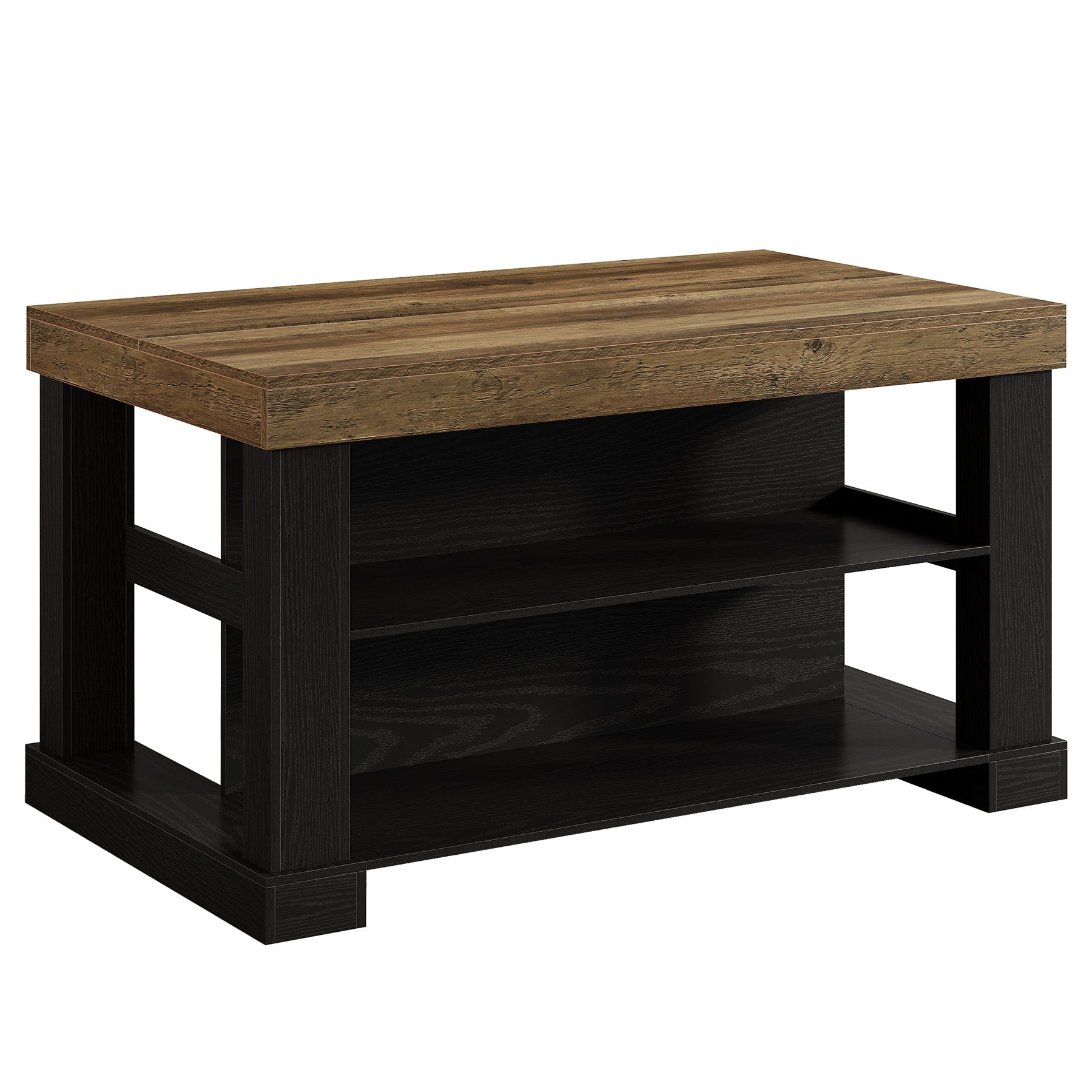 55" Home Bar Unit, 3-Tier Pub Table Liquor Cabinet with Storage Shelves