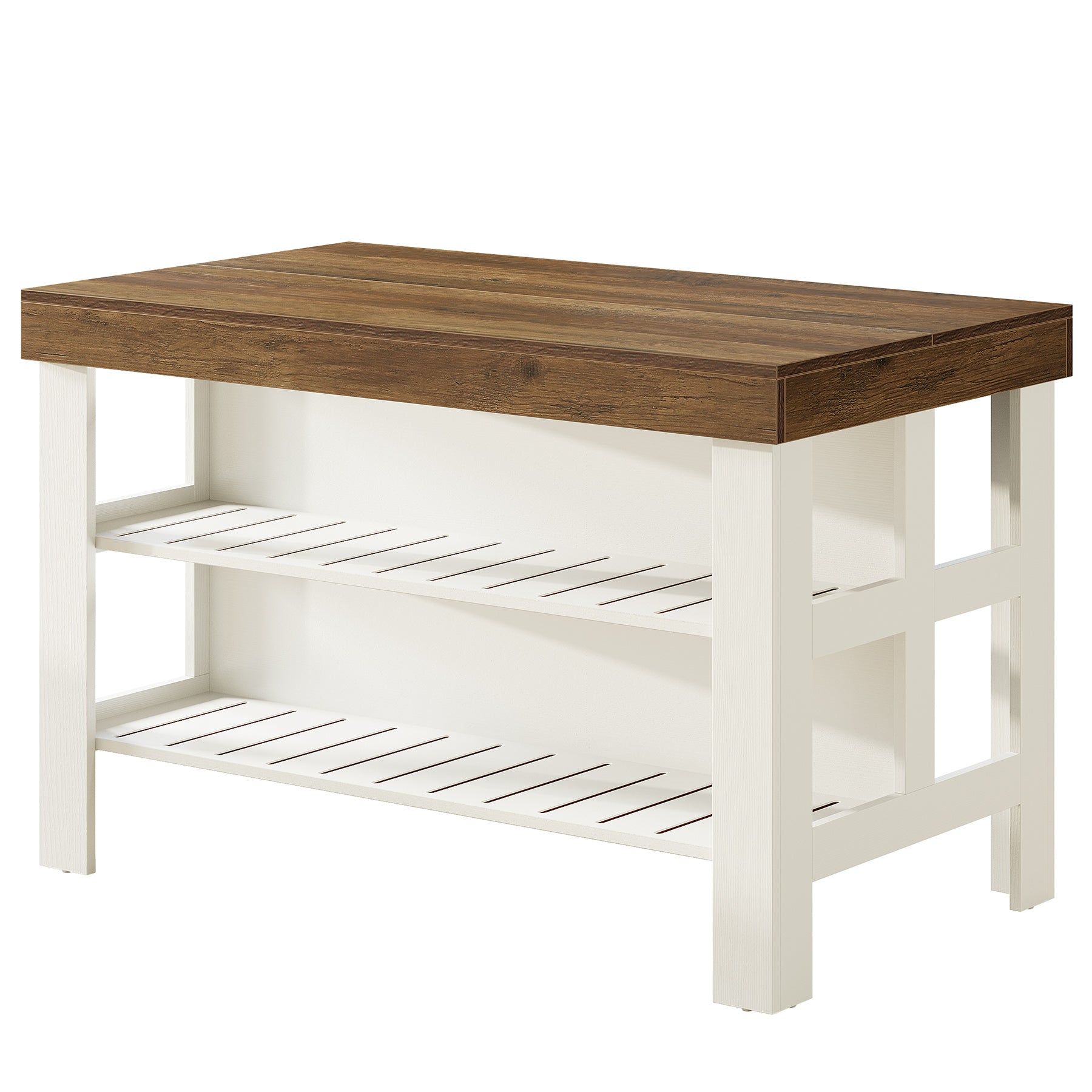 55" Kitchen Island, Breakfast Counter with Seating and Storage Shelves