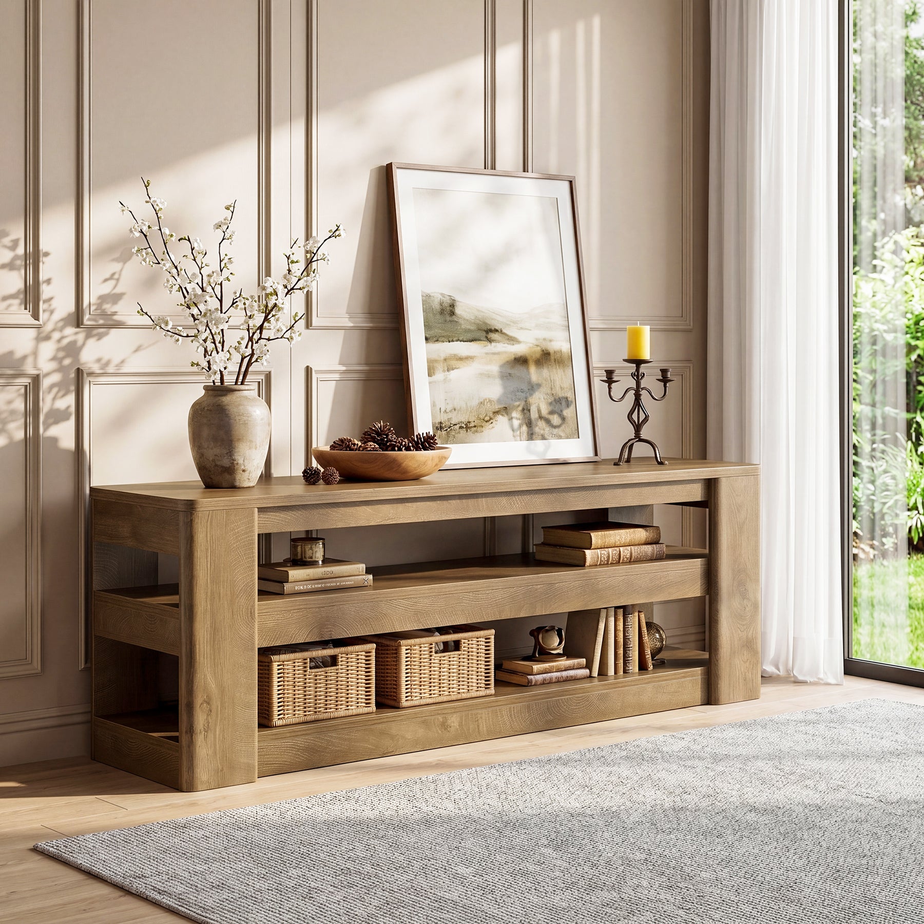 55" Modern TV Stand, 3-Tier Wooden Entertainment Center for TVs up to 60"