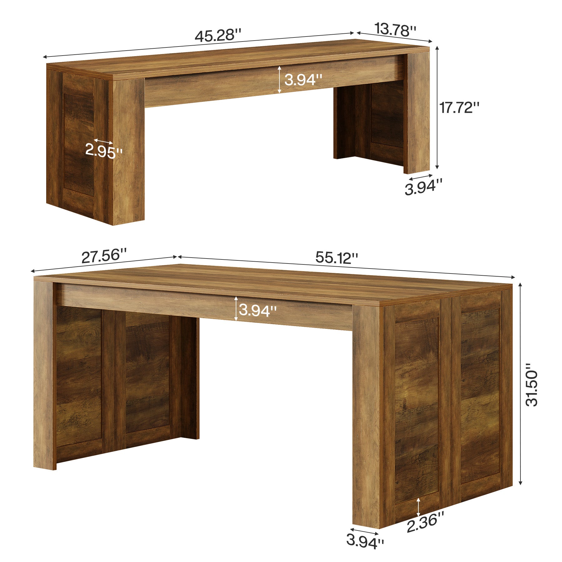 55“ Rectangle Farmhouse Dining Table Set for 4-6, Wooden Kitchen Table with 2 Benches