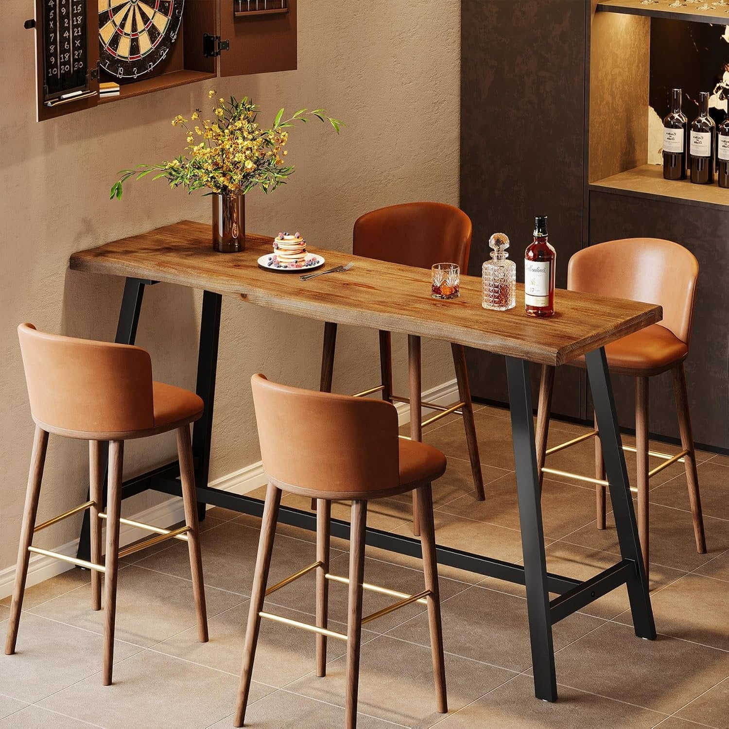 55" Solid Wood Bar Table, Industrial Counter Height Pub Table Bar Units