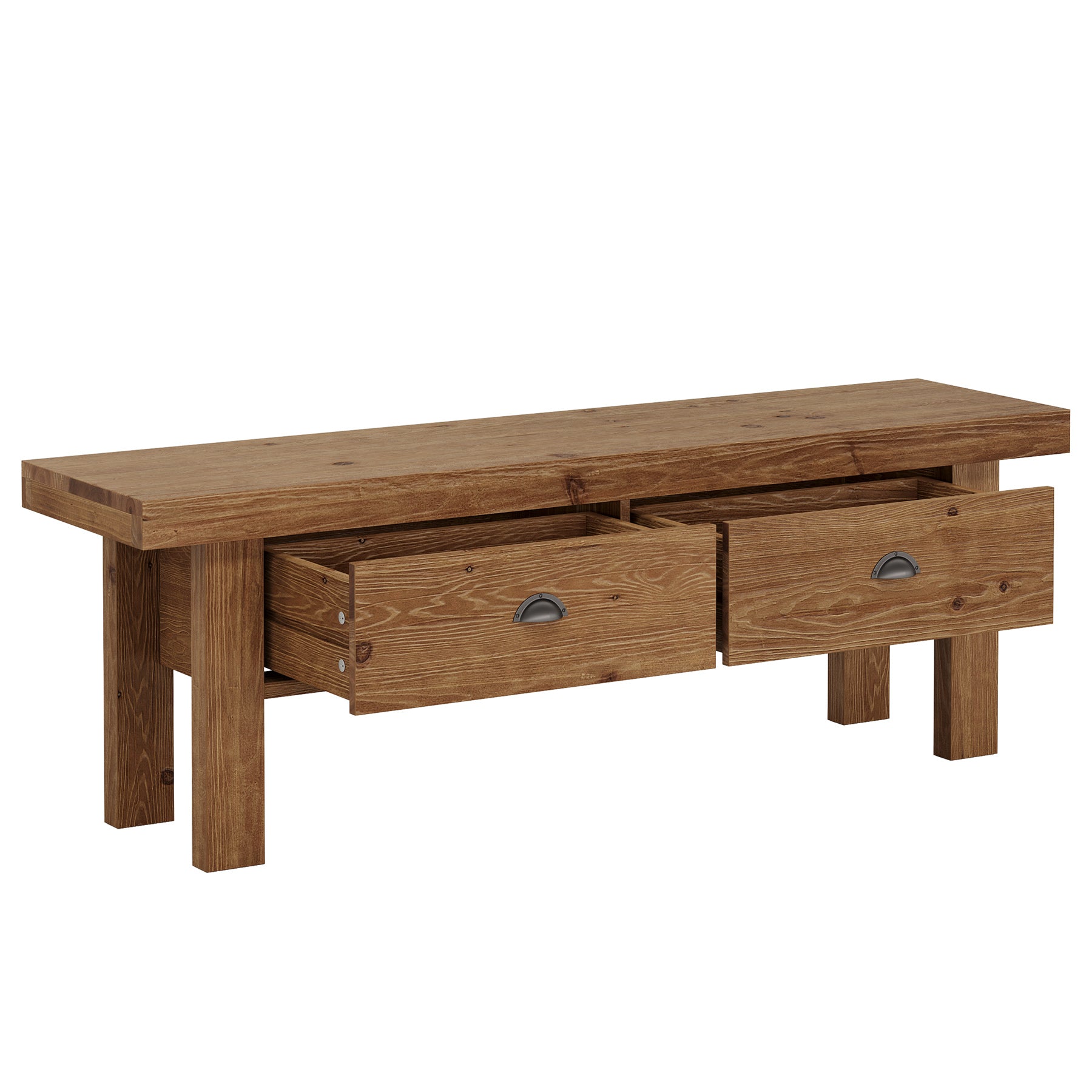 55" Solid Wood Entryway Bench, Farmhouse Long Bench End of Bed Stool with 2 Drawers
