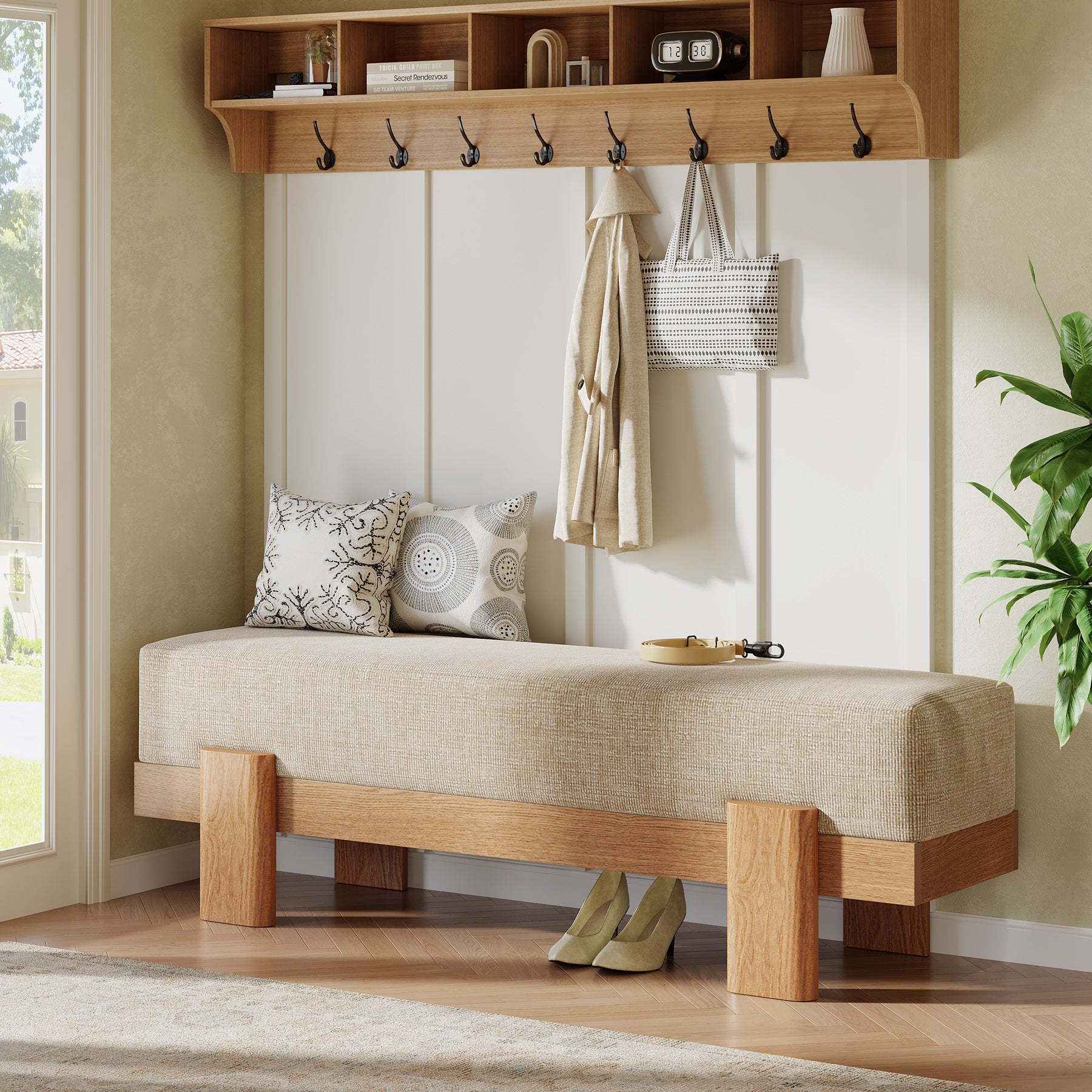 55" Upholstered Entryway Bench, Shoe Bench End of Bed Stool with MDF Frame