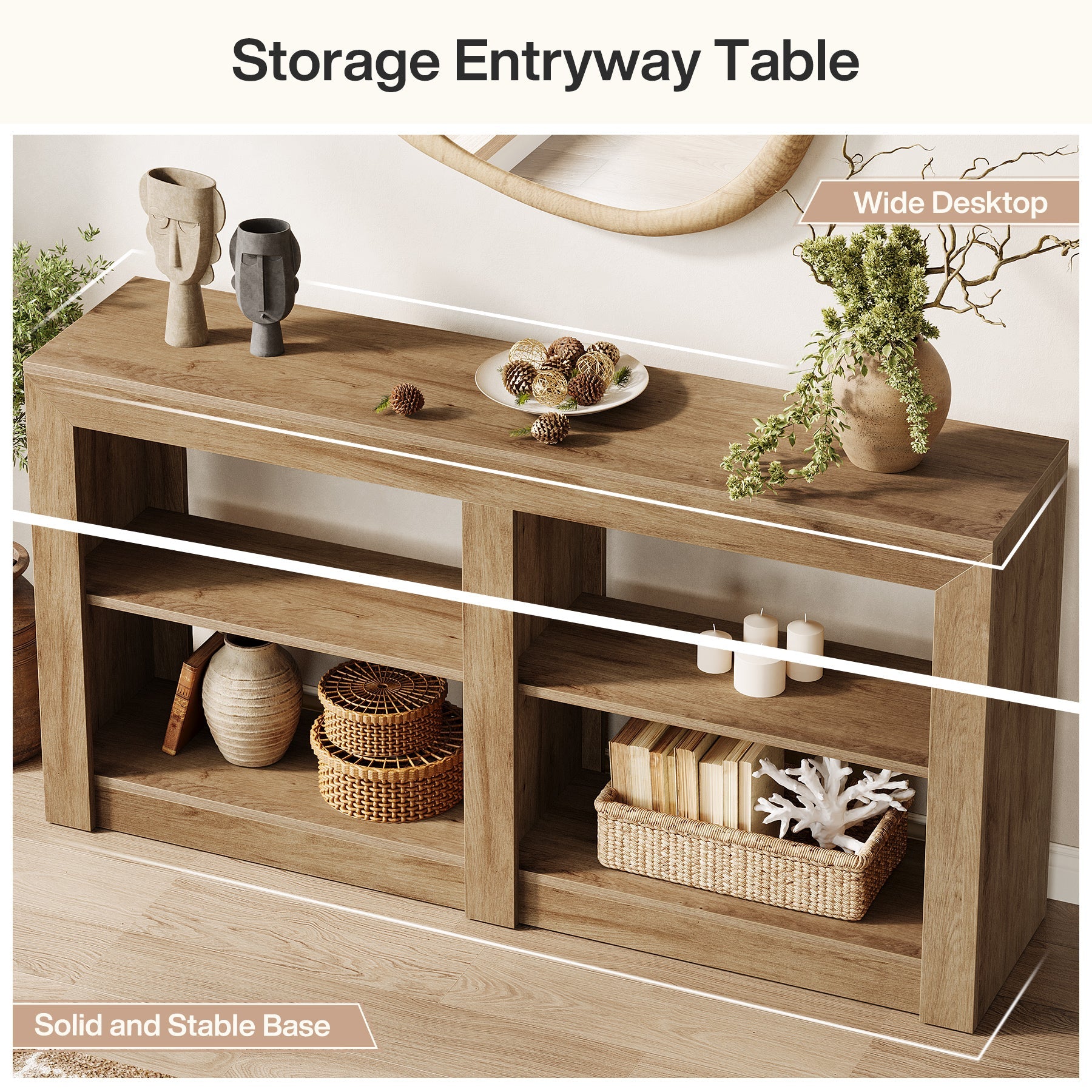 59" Console Table, 3 - Tier Sofa Table Entryway Table with Storage Tribesigns