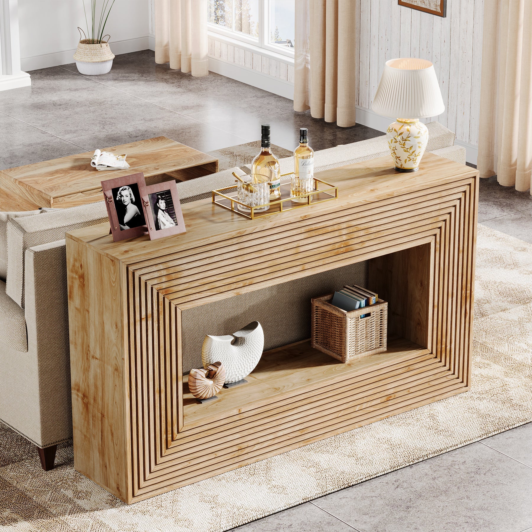 59" Console Table, Farmhouse Sofa Table Hallway Table with Storage Tribesigns