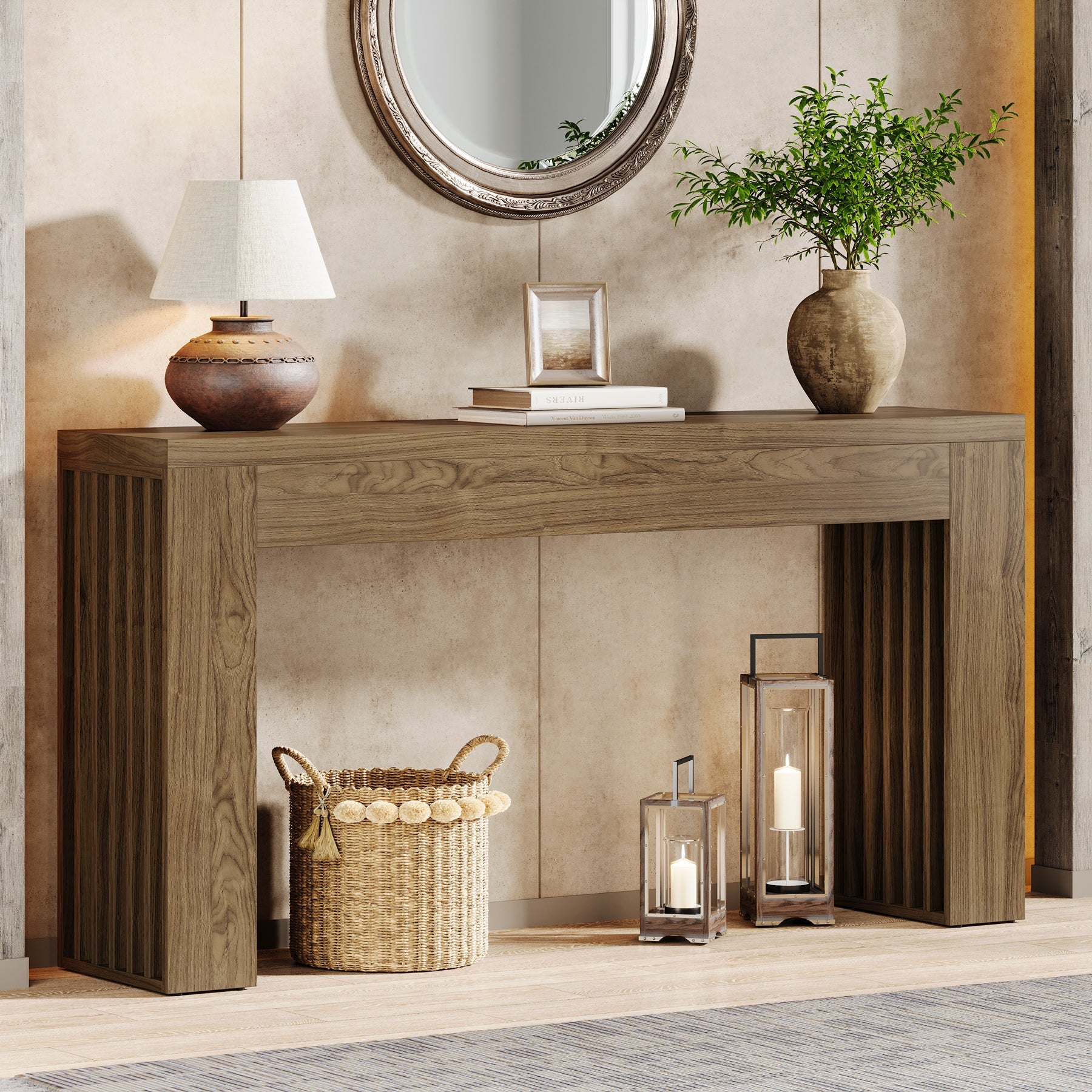 59" Console Table, Wooden Sofa Table Behind The Couch Hallway Table Tribesigns