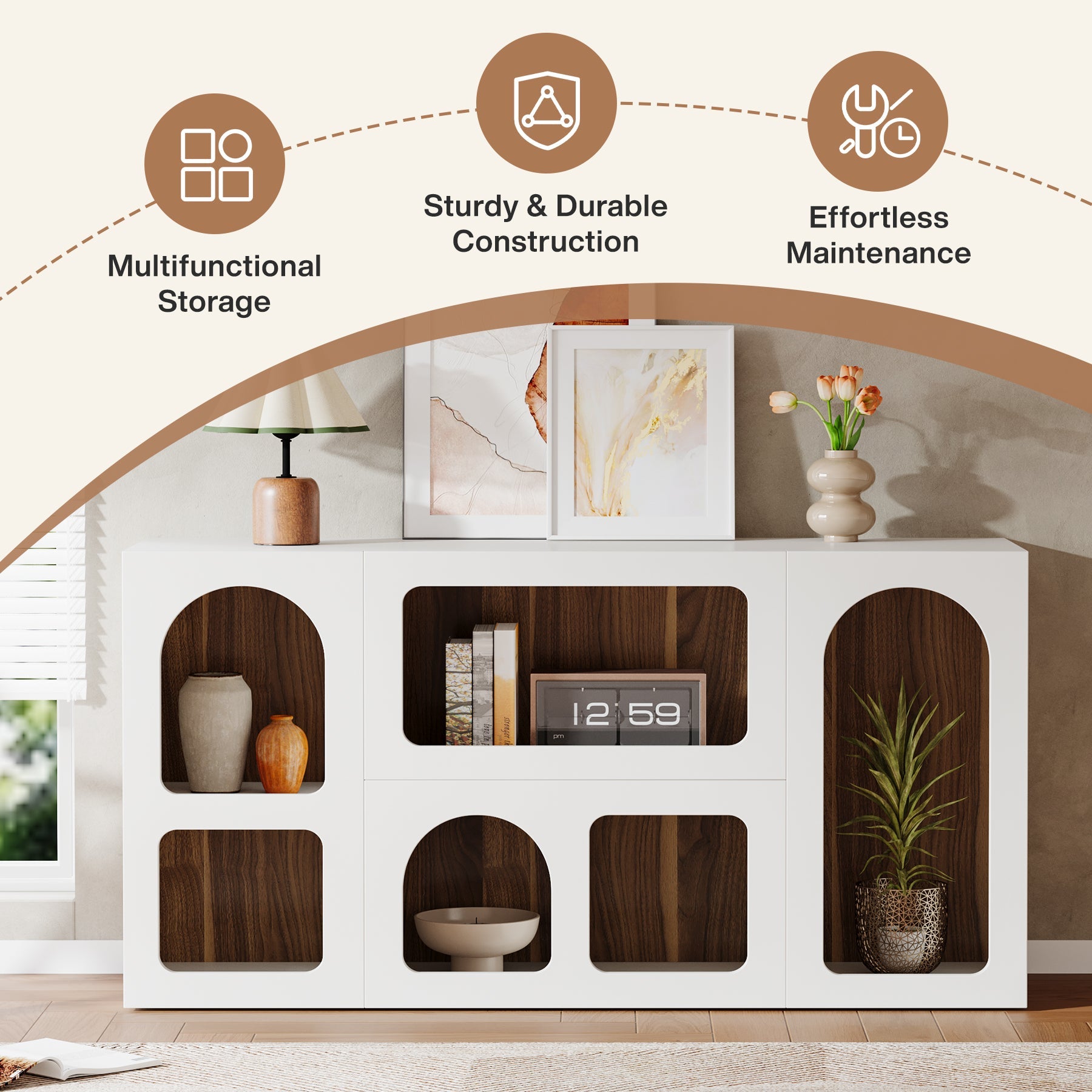 59" Console Table, Wooden Sofa Table Storage Organizer Entrance Table Tribesigns