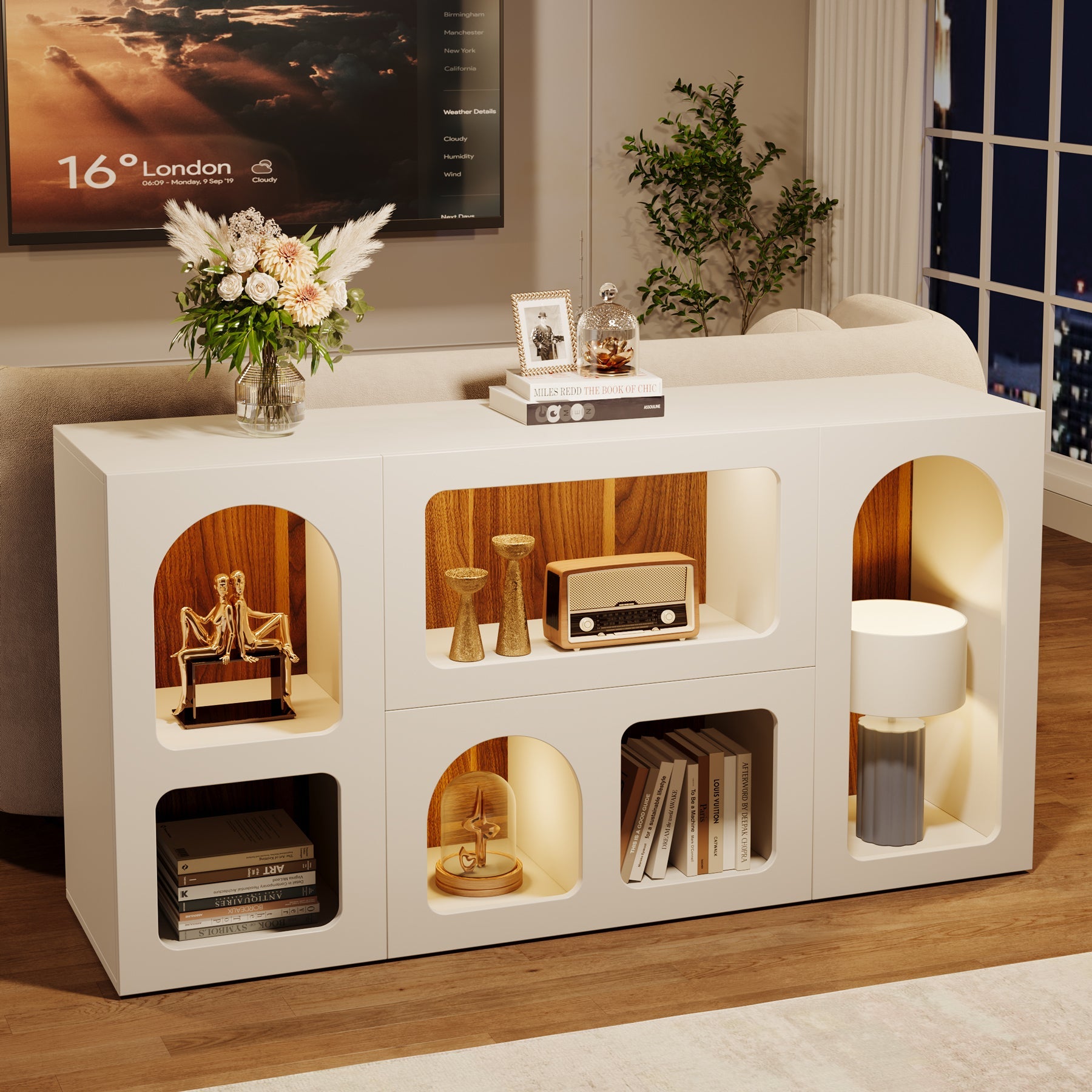 59" Console Table, Wooden Sofa Table Storage Organizer Entrance Table Tribesigns