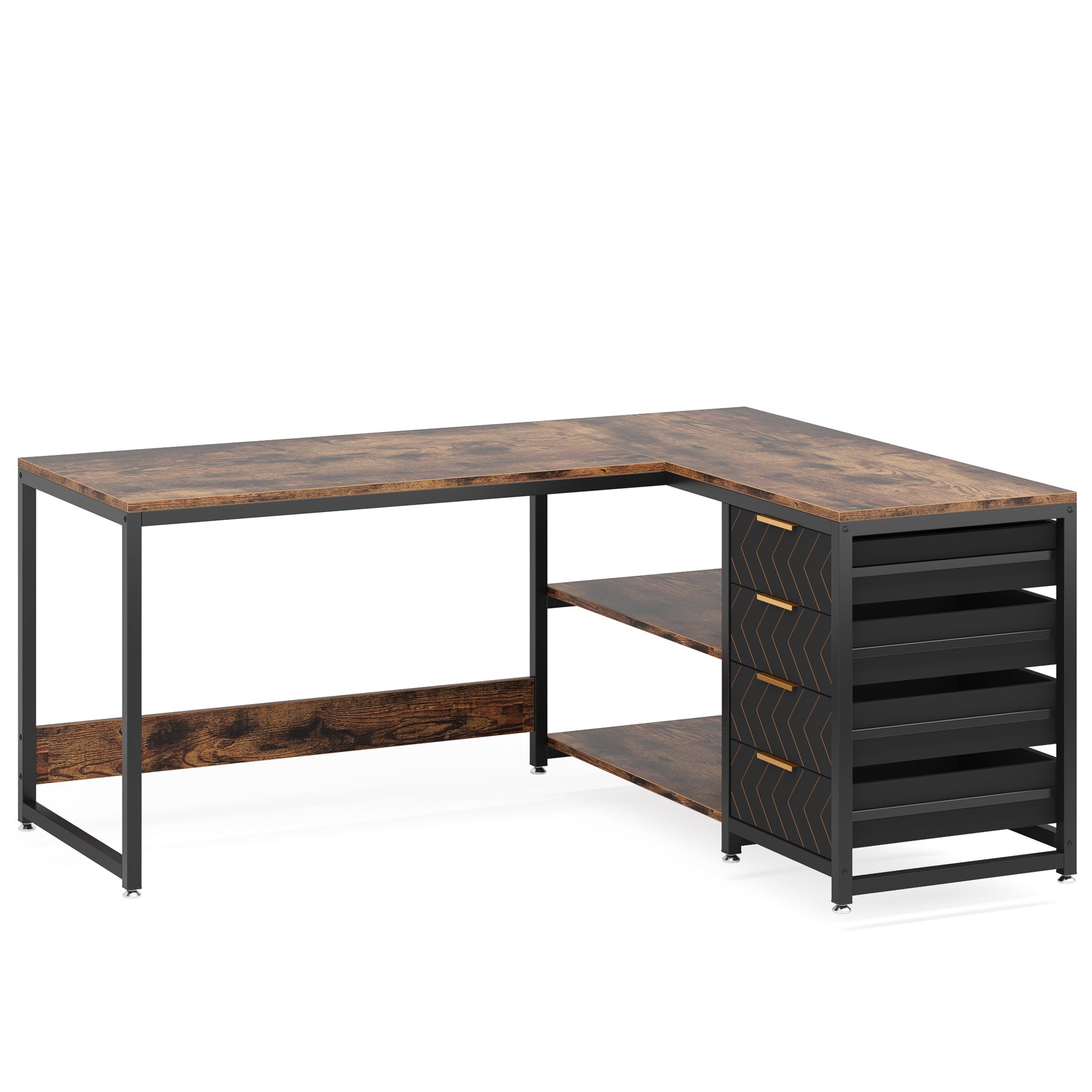 59" L - Shaped Desk, Reversible Corner Desk with Drawers & Shelves Tribesigns
