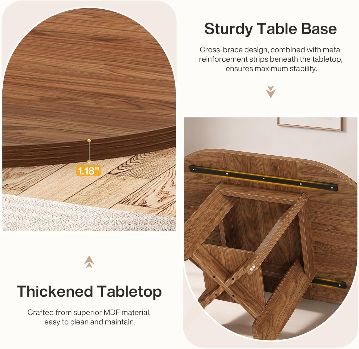 59" Dining Table for 4-6, Modern Oval Kitchen Table with Storage Shelf