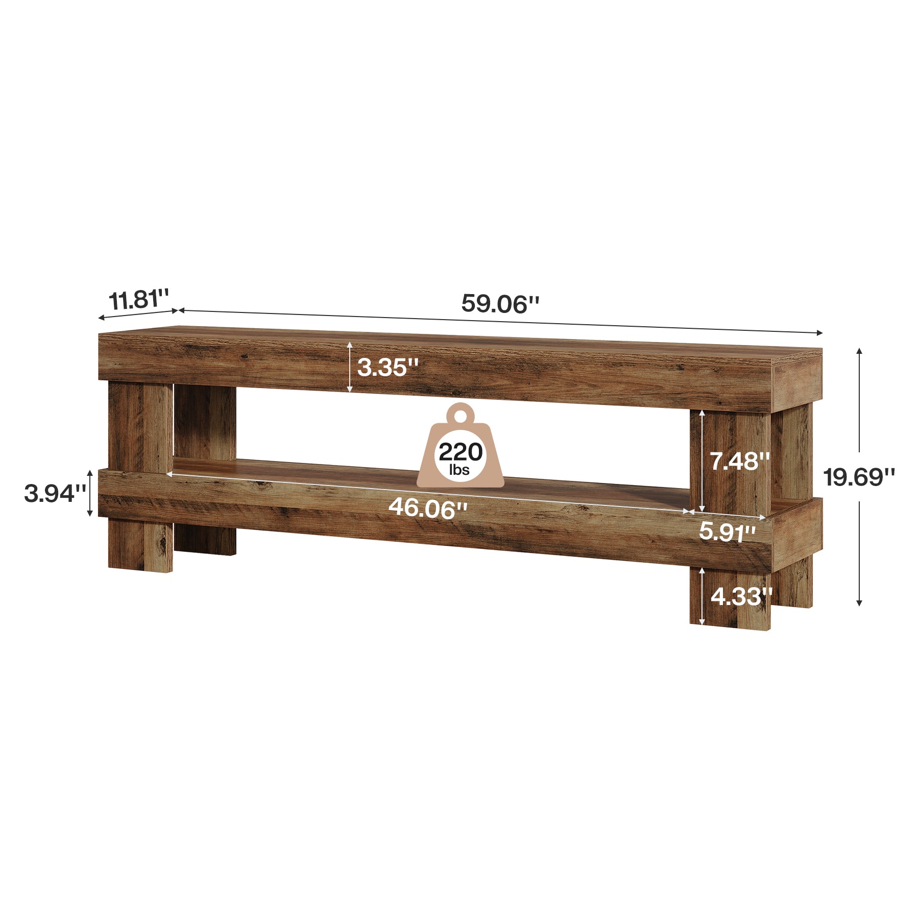 59" Entryway Bench, 2-Tier Shoe Bench Seat End of Bed Storage Benches