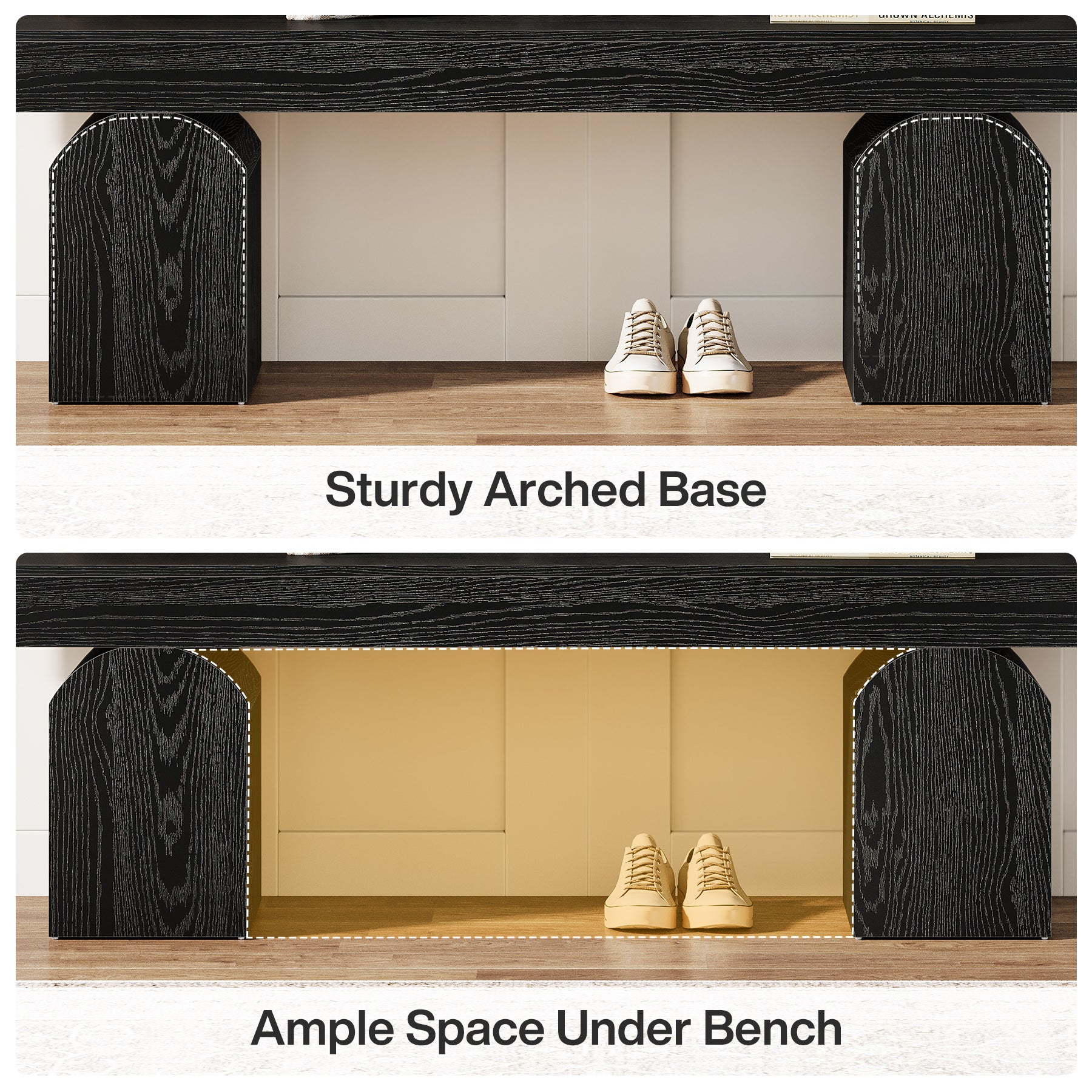 59" Entryway Bench, Long Shoe Bench with Arched Bases