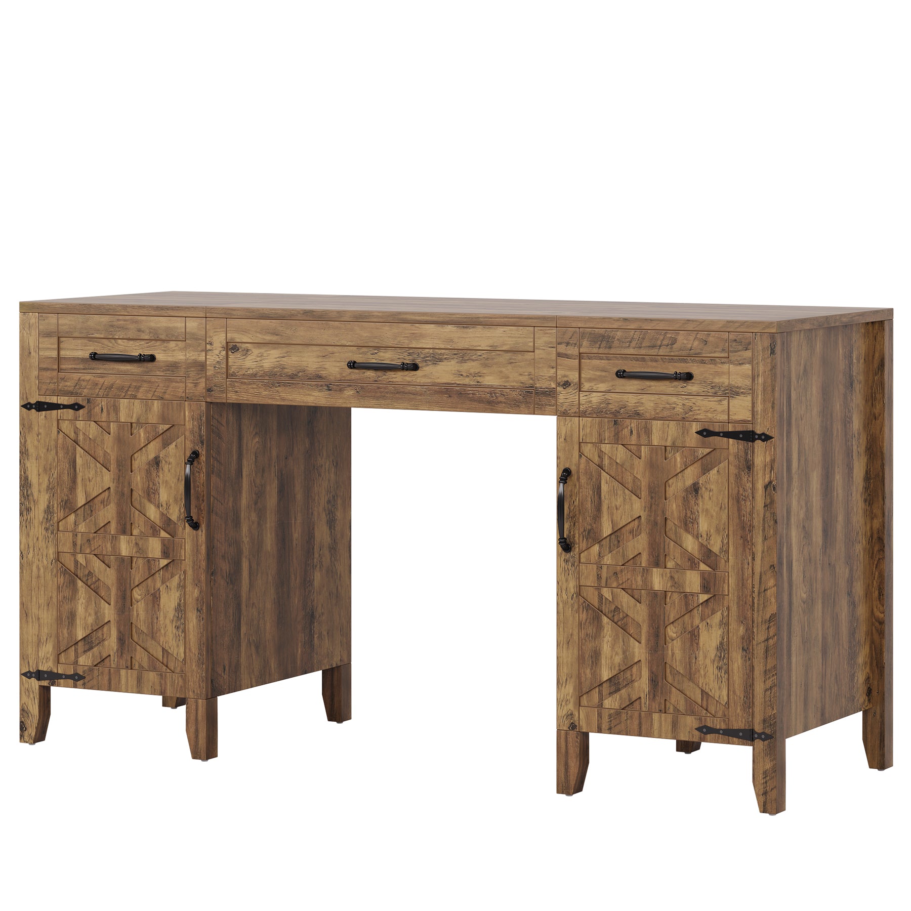 59" Executive Desk, Farmhouse Office Computer Desk with Files Storage Cabinets Tribesigns