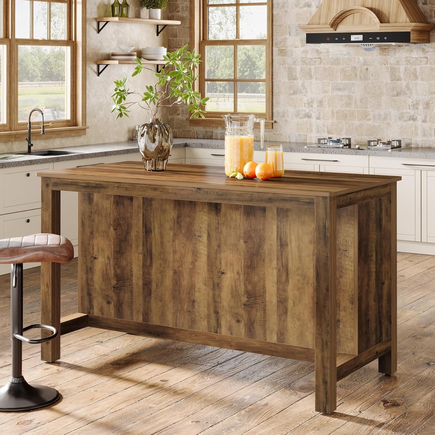 59" Kitchen Island, Farmhouse Stationary Island Table with Storage for Kitchen