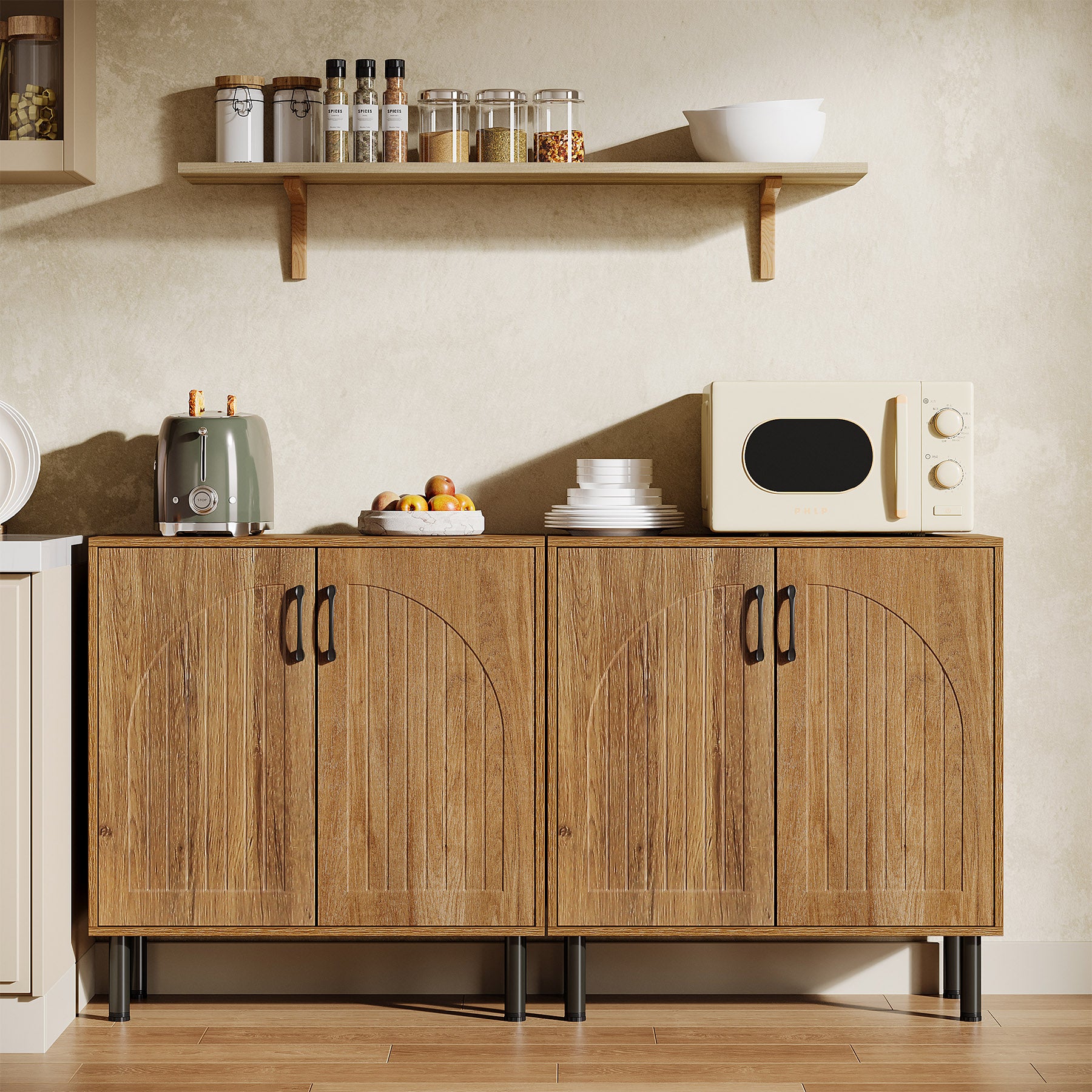 59" Sideboard Buffet, Farmhouse Kitchen Storage Cabinet Set of 2 with Adjustable Shelves