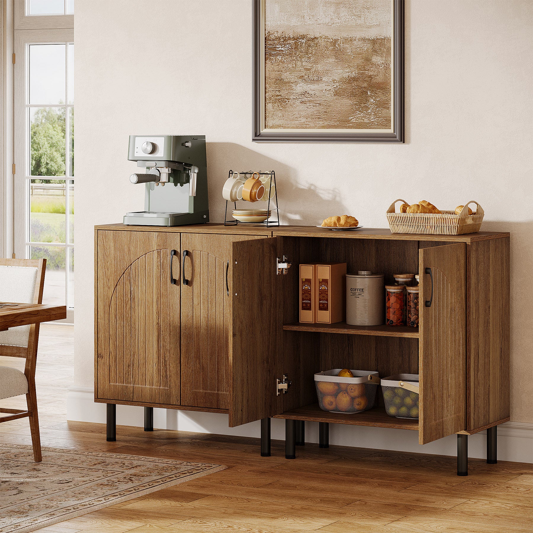 59" Sideboard Buffet, Farmhouse Kitchen Storage Cabinet Set of 2 with Adjustable Shelves