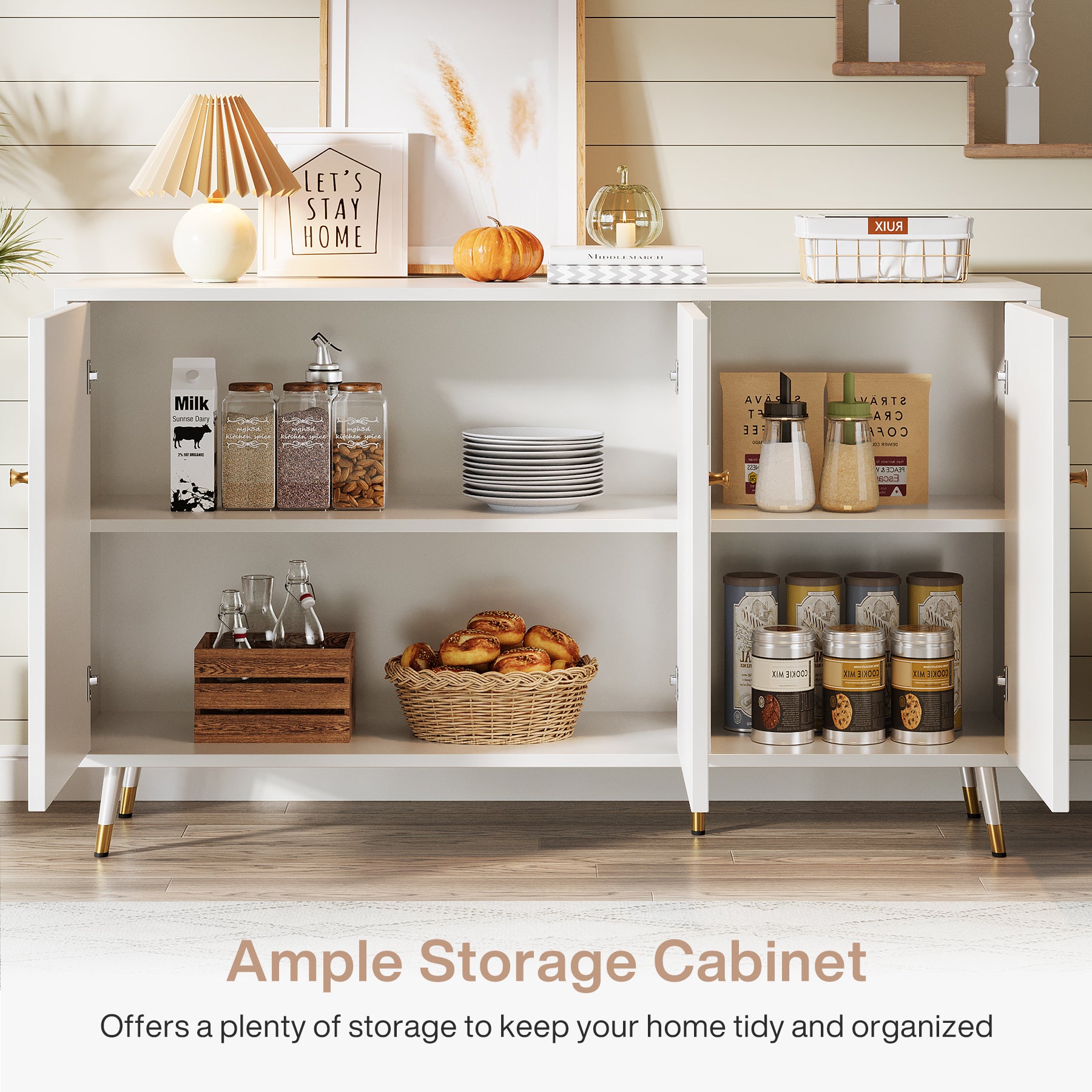 59" Sideboard Buffet, Kitchen Credenza Storage Cabinet with 3 Doors and 2 Shelves