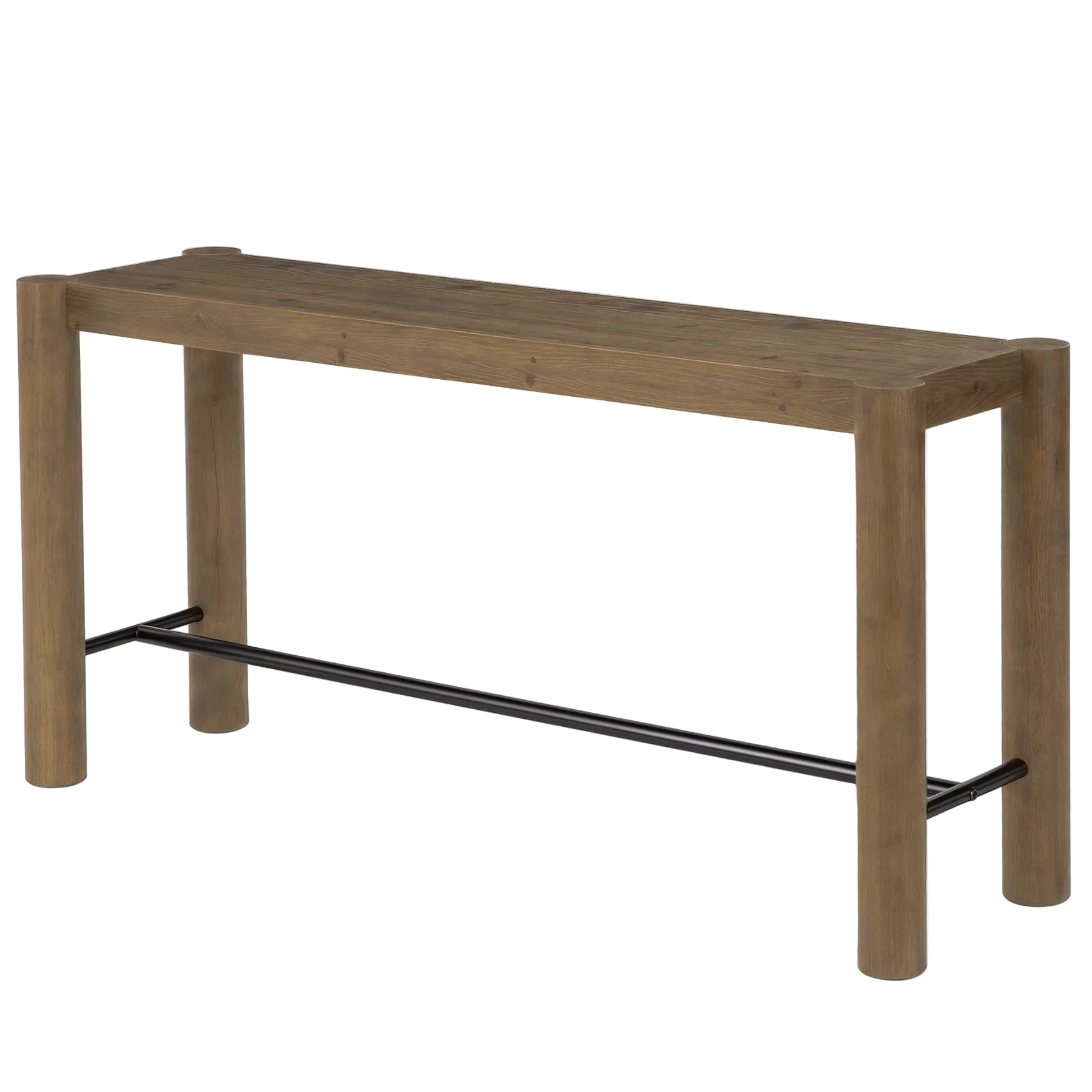 59" Wood Bar Table, Counter Height Dining Table with Metal Footrest for Kitchen