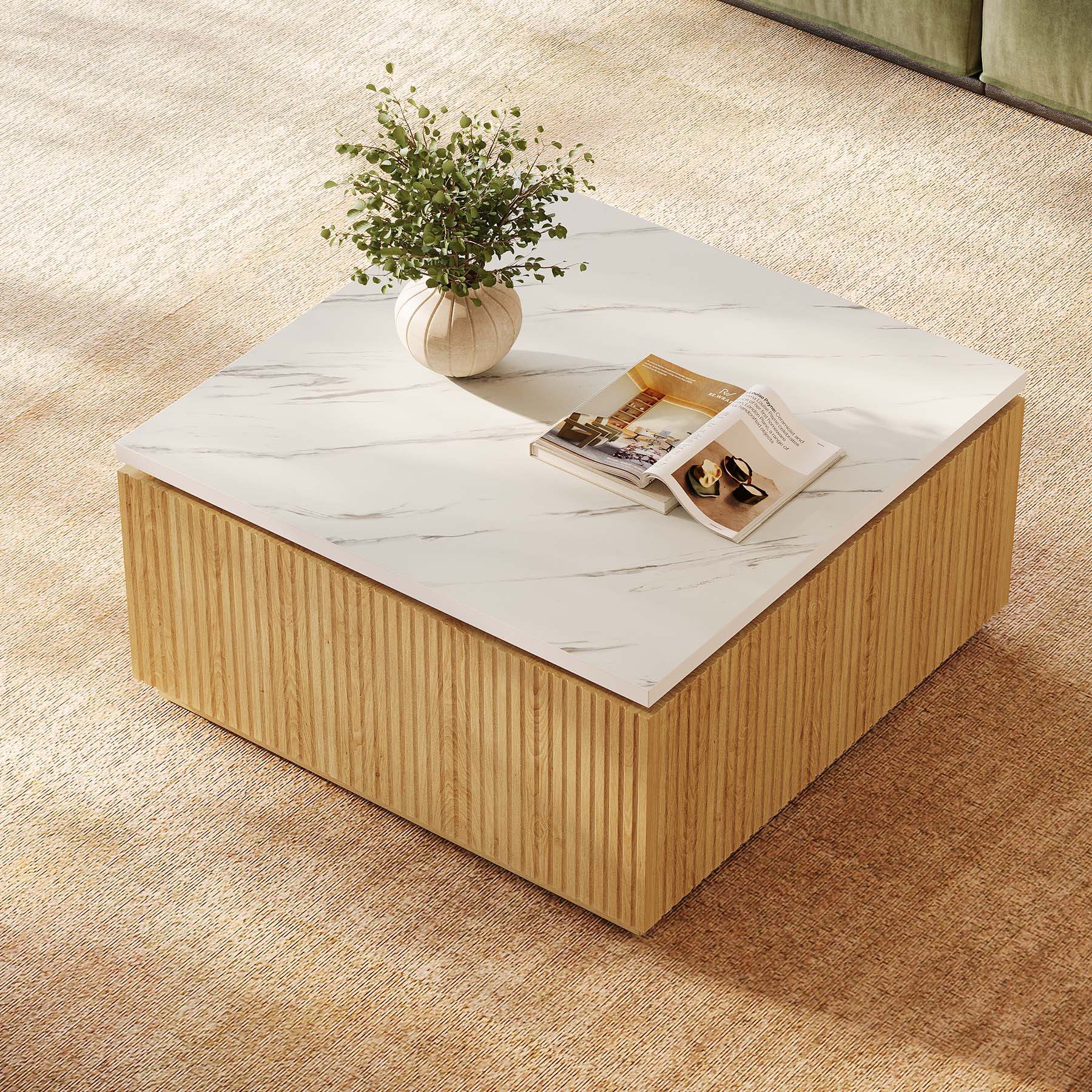 31.5" Square Coffee Table, Modern Center Table with Faux Marble Top