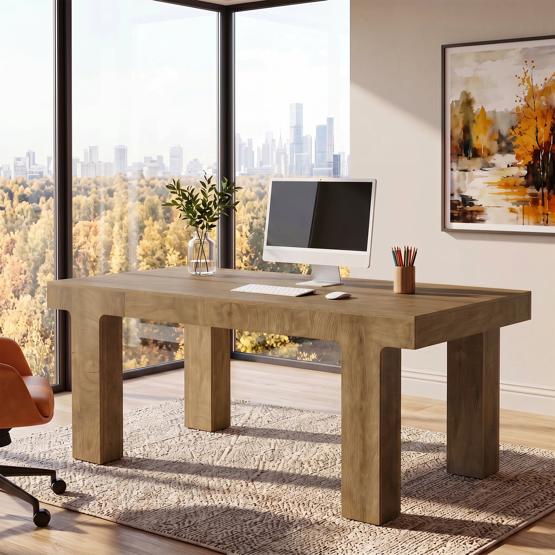 63" Executive Desk, Modern Computer Desk with Curved Edge for Home Office