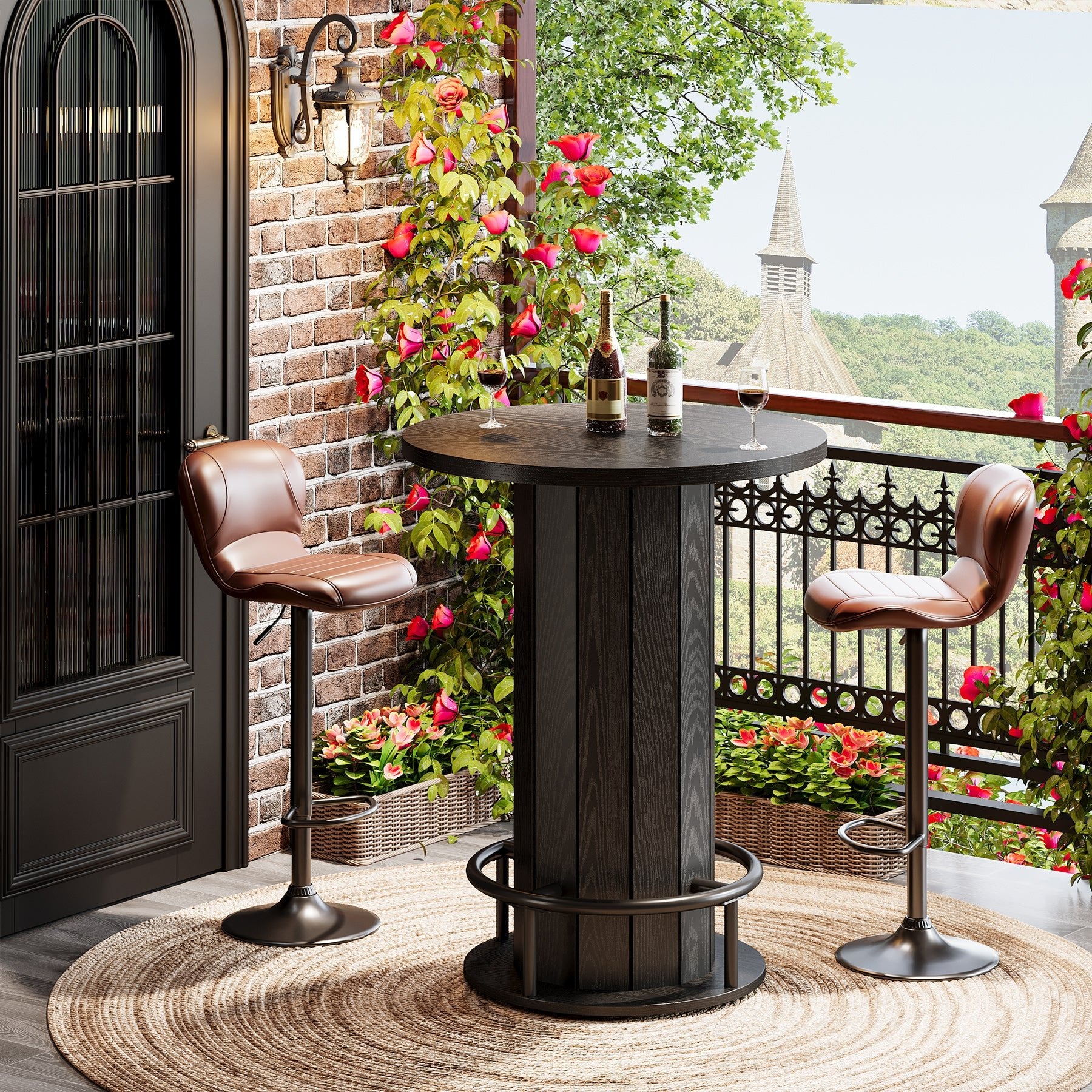 31" Bar Table, Round Bistro Pub Table with Footrest for Dining Coffee Cocktail(Only Table)