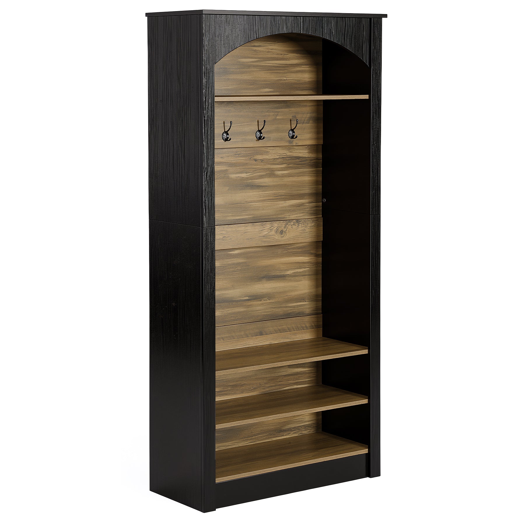 74.8" Hall Tree, 3-Tier Farmhouse Shoe Rack with Coat Rack for Entryway