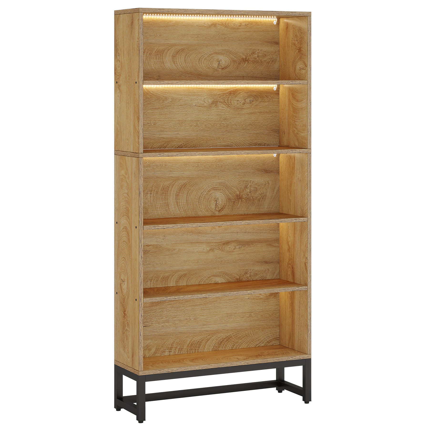 Tall Bookcase Black Bookshelf, 70.8” Large Bookcases Organizer with LED Lights