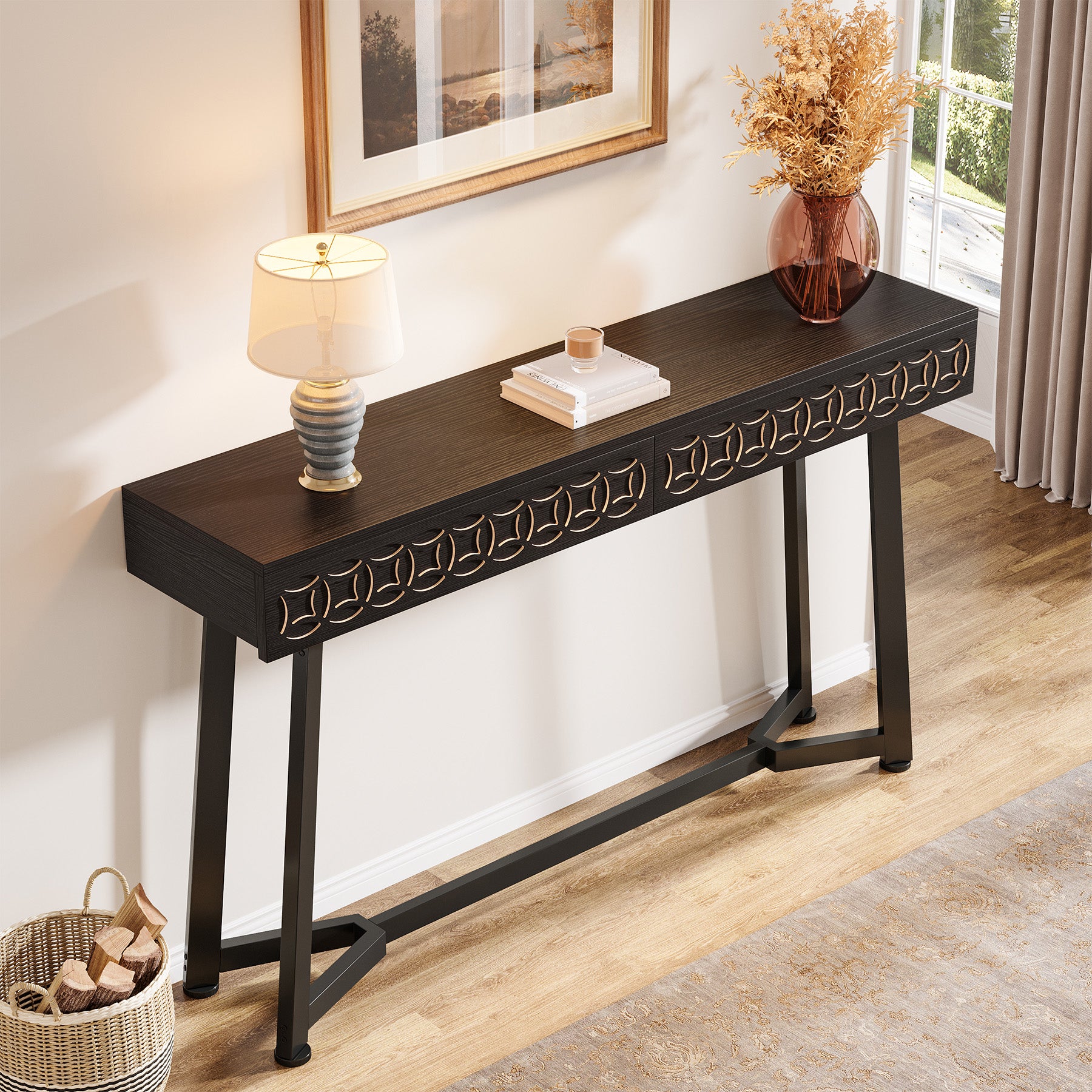 55" Console Table, Modern Sofa Entryway Table with 2 Drawers Tribesigns