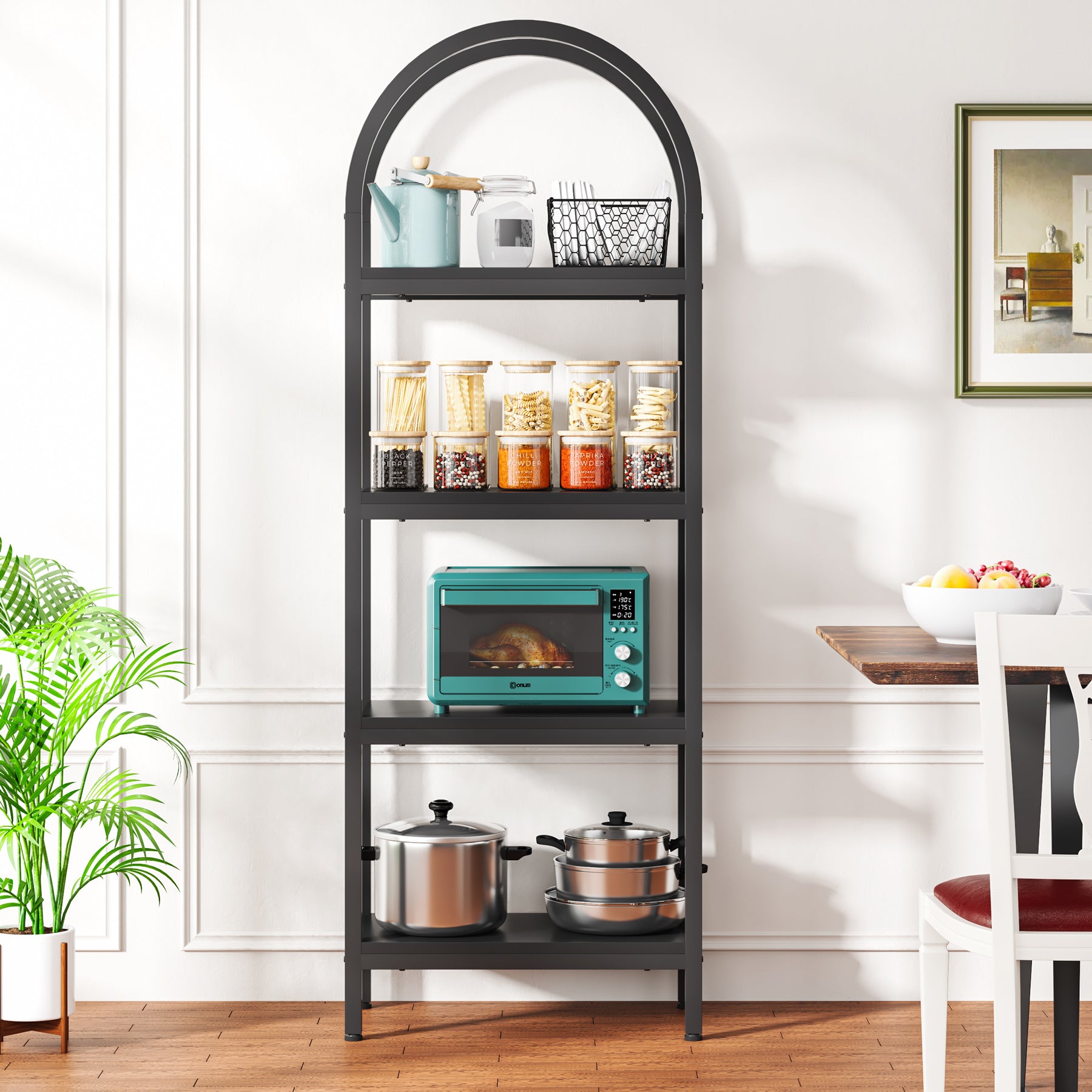 4-Tier / 5-Tier Bookshelf, Arched Bookcase Display Rack with Storage Shelves