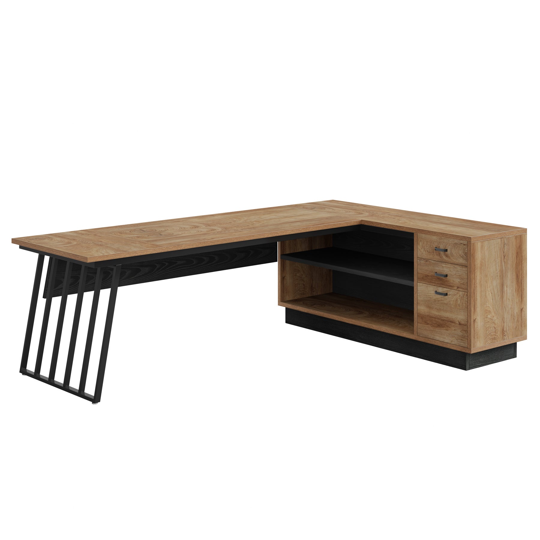 71" Executive Desk, Modern L-Shaped Computer Desk with Cabinet