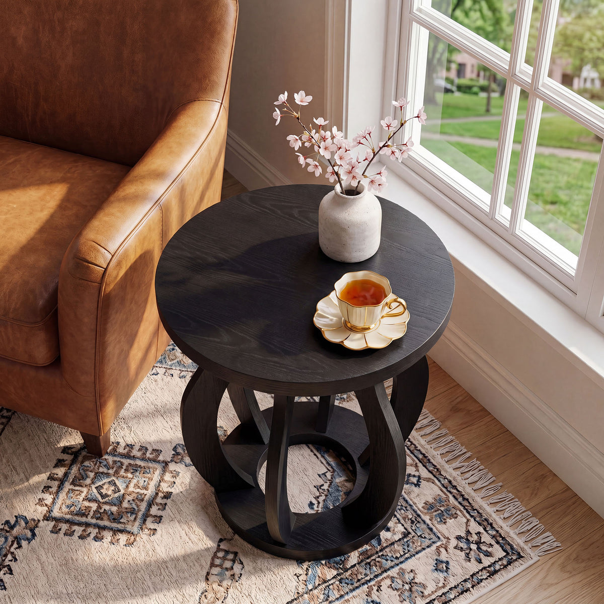 19.69" Curved Wooden Round Side Table for Small Spaces